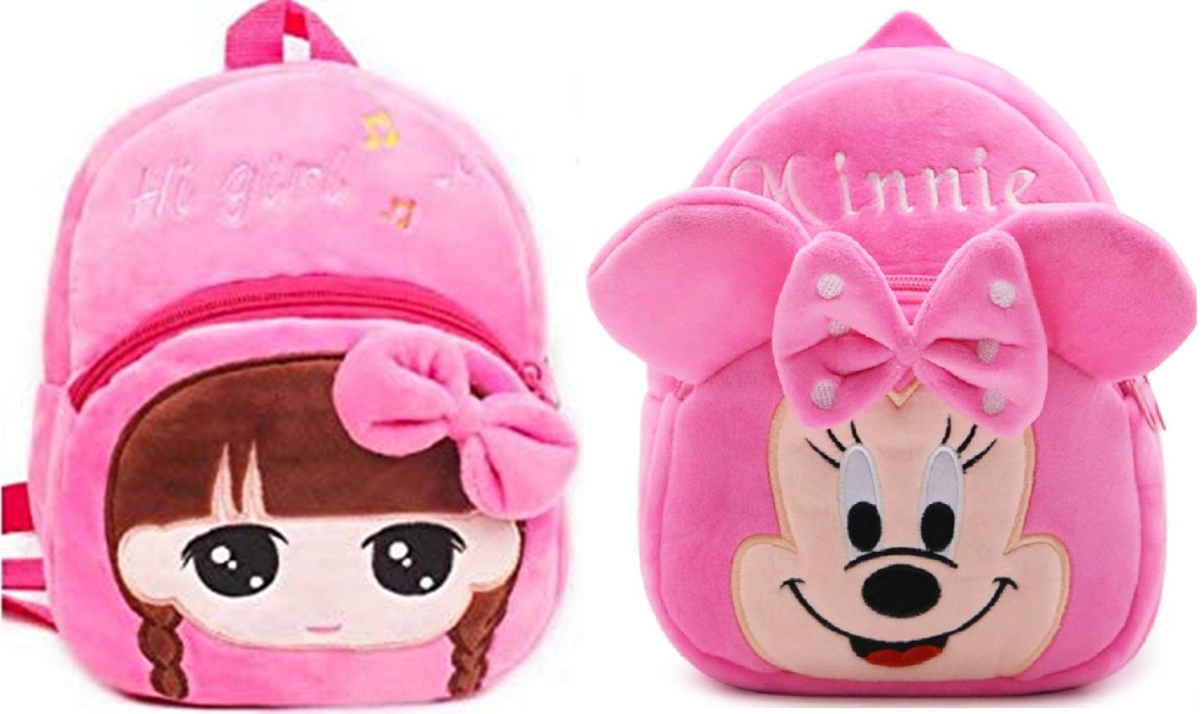 Kids School Bag Soft Plush Backpacks Cartoon/Boy/Girl/Baby/ (2-5 Years) (Minnie & Hi Girl)