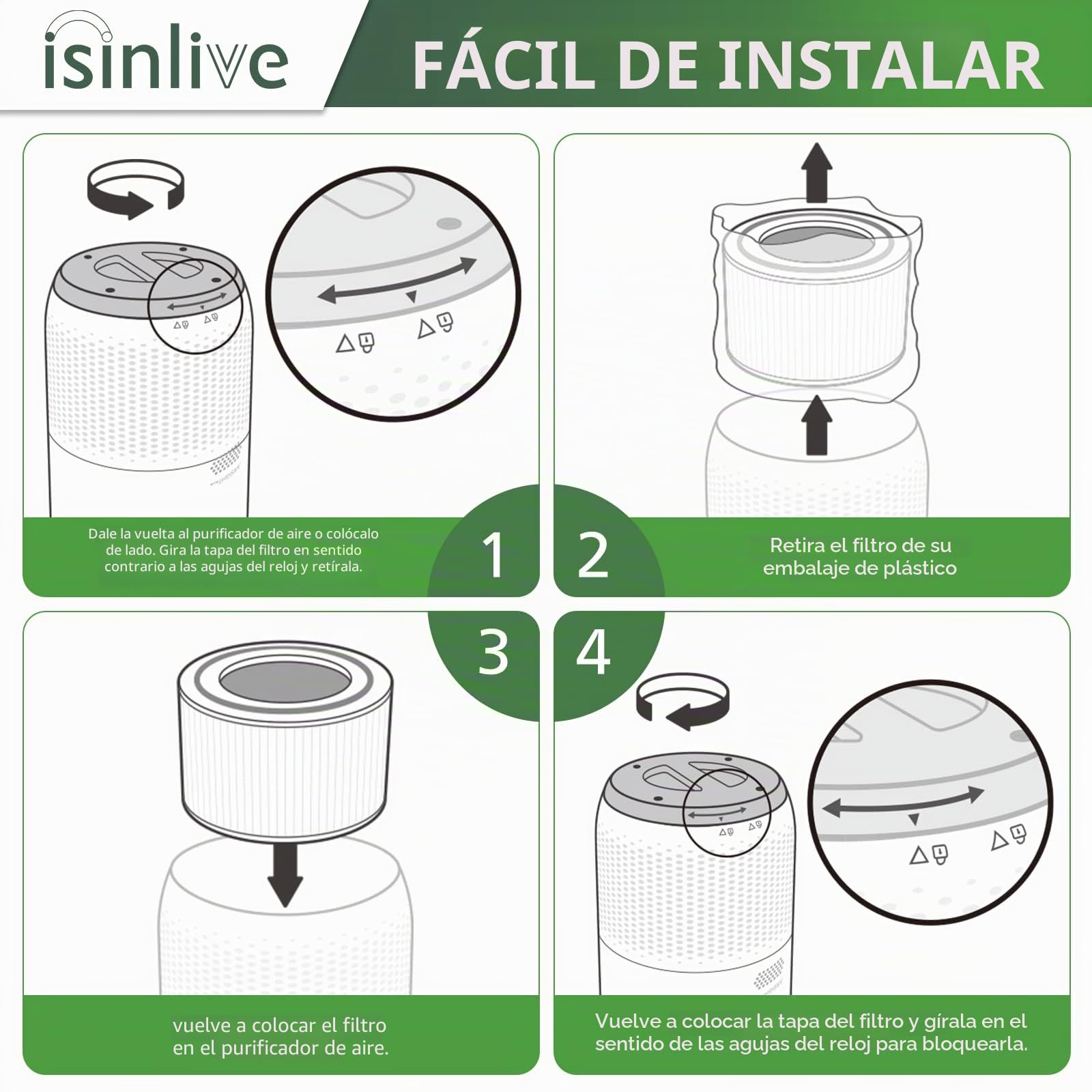 Core 400S - Filtro de repuesto para LEVOIT Core 400S Smart WiFi Air Purifie-r, filtro de carbón activado HEPA 3 en 1, Core400S-RF-TX (LRF-C401-GUS), verde, paquete de 2