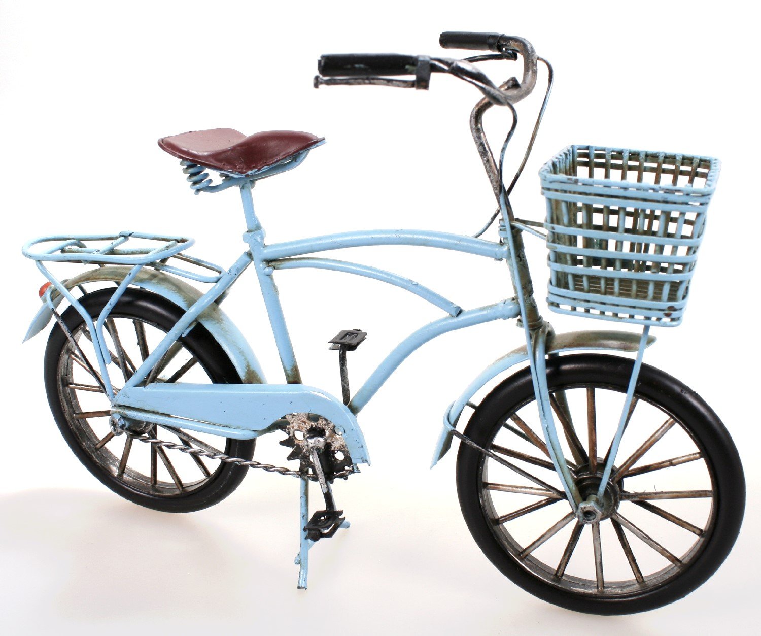 Fahrrad aus Metall 27 cm blau mit Korb Oldtimer Nostalgie Blech Modell Rad Velo