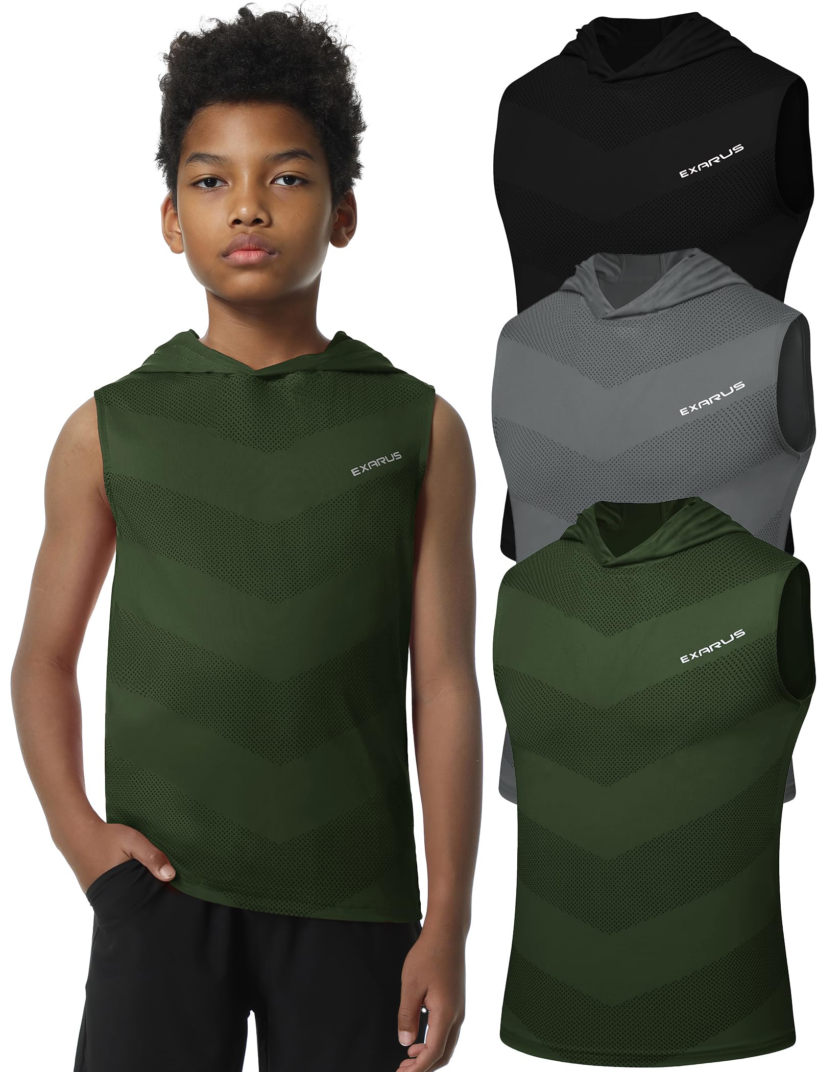 EXARUS Camiseta sin mangas atlética sin mangas para niños, de secado rápido, para niños, adolescentes y jóvenes