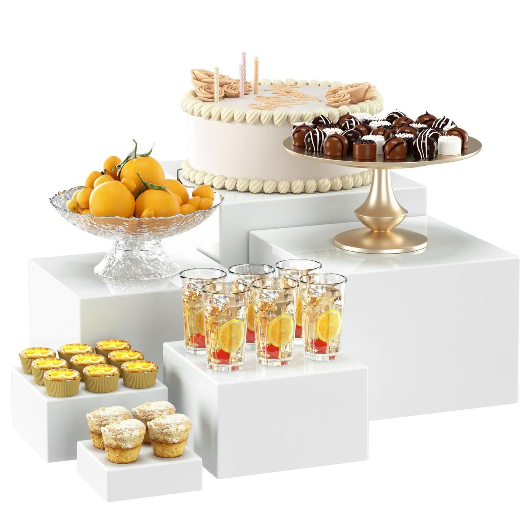 Alzatine per Buffet, 6 Pezzi/Set Alzatine per Buffet, Alimenti in Acrilico Bianco per Tavolo, Supporti riutilizzabili Set di espositori per Dessert per Catering Dessert, per Esposizione