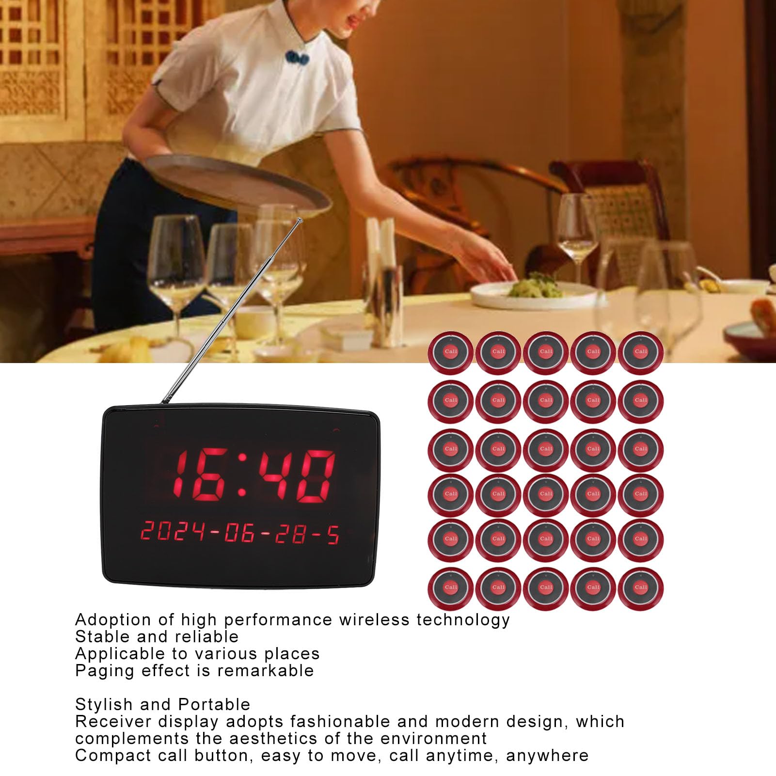 Bezprzewodowy System Przywoławczy, Bezprzewodowy System Pagera 30 Przycisków Wywołania 1 Odbiornik z Wyświetlaczem, dla Domu, Hoteli, Barów, Restauracji, Fabryk, Kawiarni