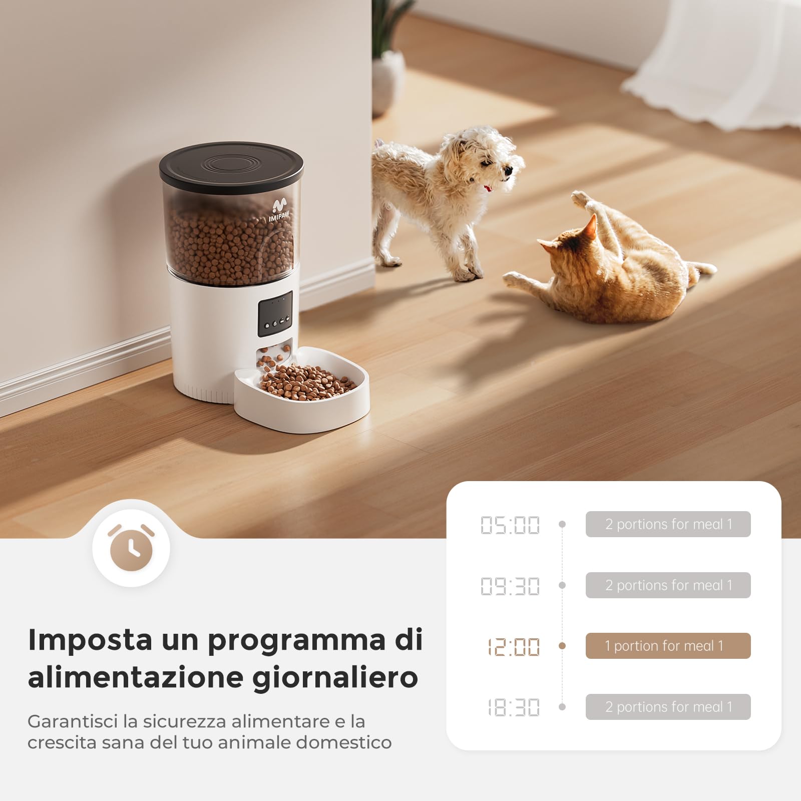 IMIPAW Distributore Automatico Cibo per Gatti - Alimentatore Intelligente 3L, Controllo APP, Timer Programmabile, 10 Pasti al Giorno, Dispenser Cibo per Cani Domestici di Taglia Piccola e Media