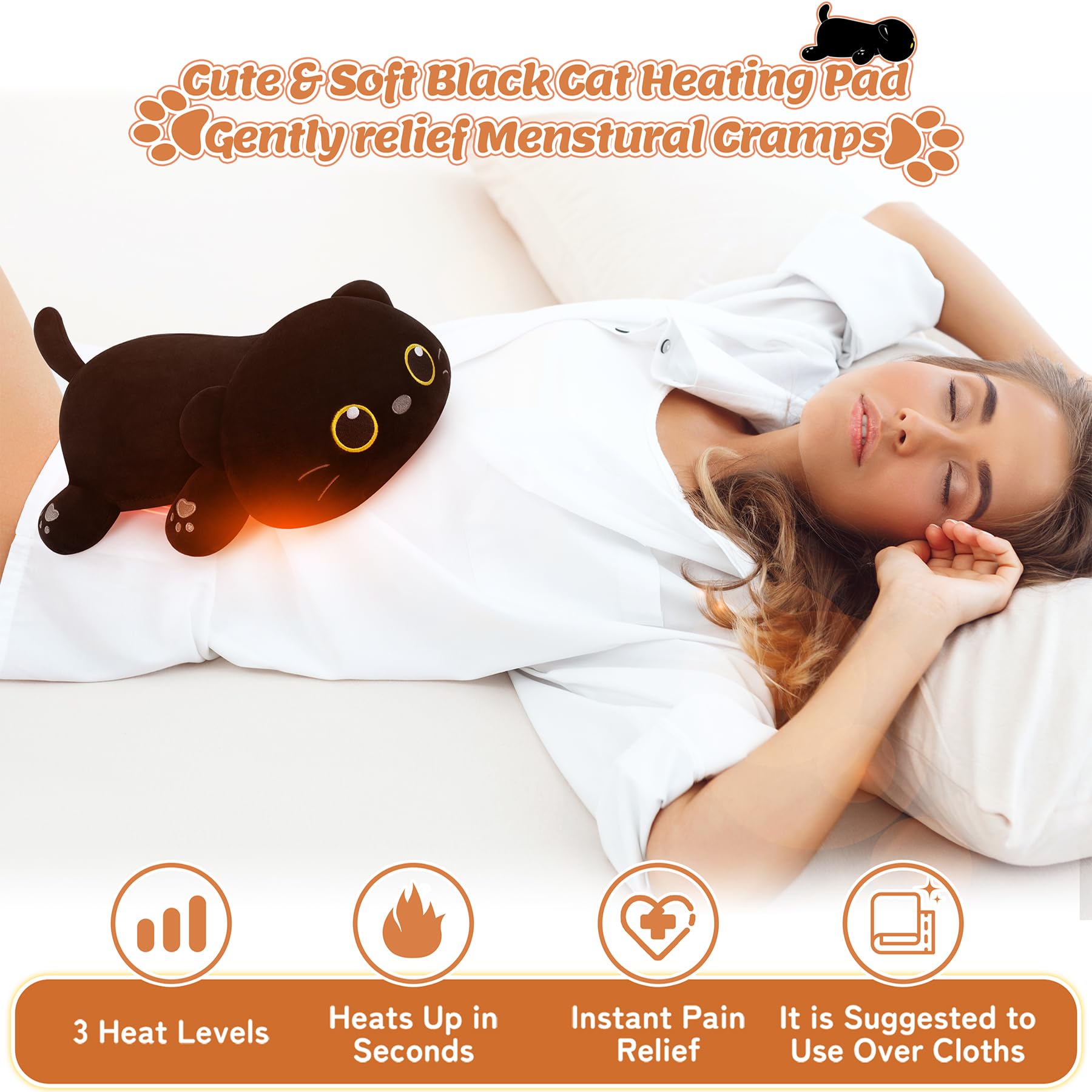 Cuscino termico elettrico a forma di gatto, in peluche, alimentato tramite USB, portatile, per alleviare il dolore mestruale, collo, spalle, schiena, a forma di animale, cuscino riscaldato, idea
