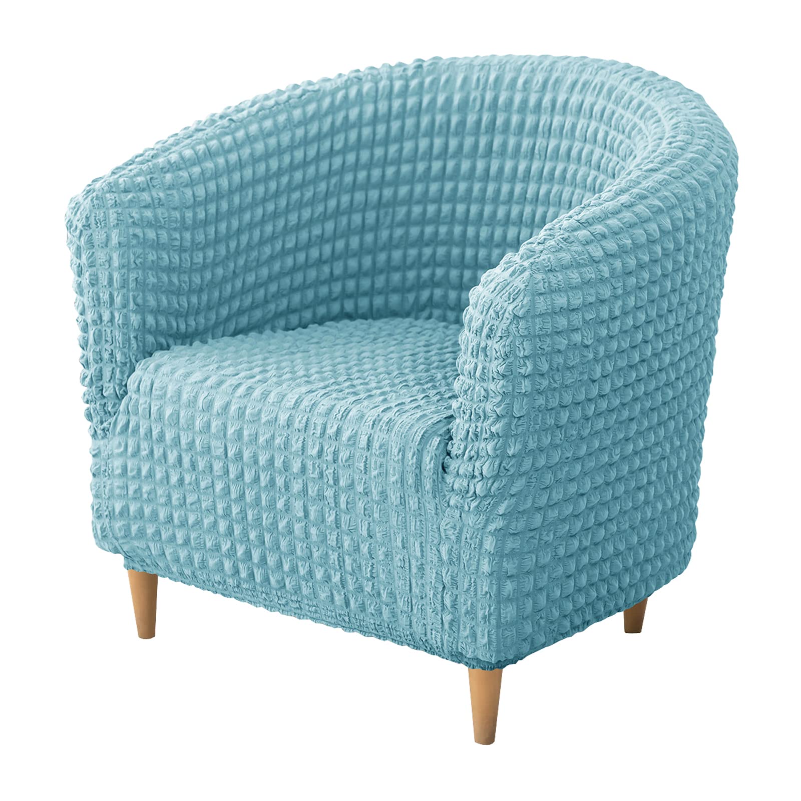Housse extensible pour fauteuil club en seersucker bleu au drapé parfait