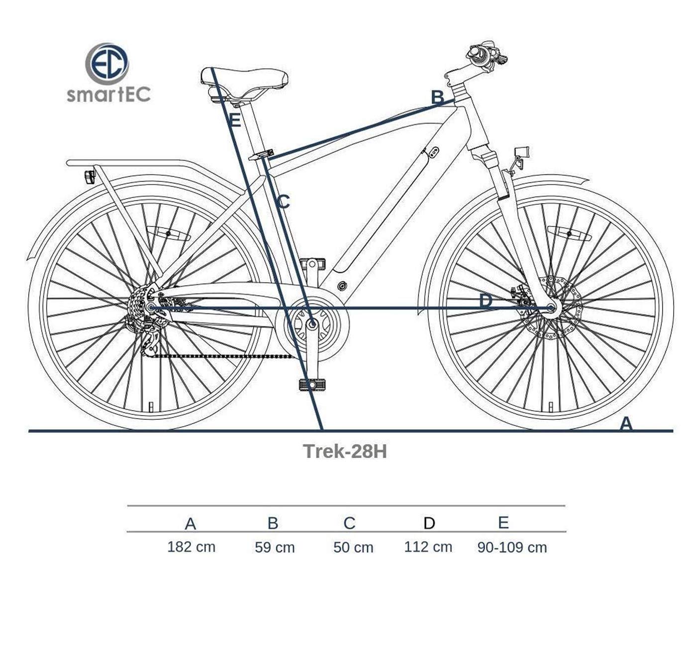 Trek-28H E-Bike Trekking Herren 250W Hinterradmotor Li-Ion Akku 36V/13Ah Elektrofahrrad 28 Zoll Reichweite 90km bis 25 km/h Trekking City