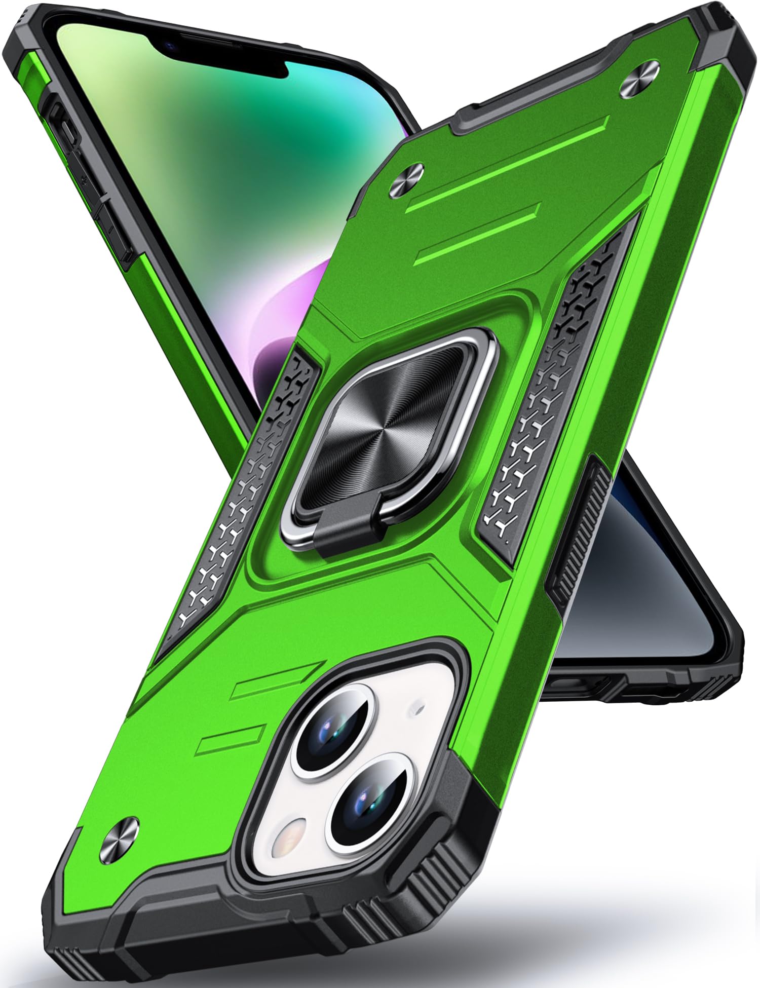 Coque iPhone 15 marine avec béquille anneau et 2 verres trempés