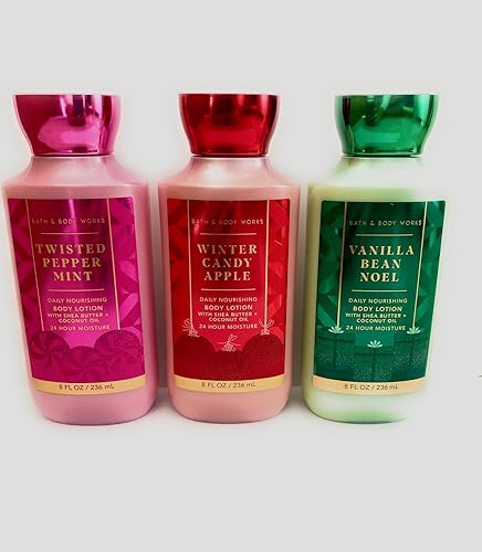 Bath and Body Works Holiday Traditions Christmas Lotion Set de 3 lociones corporales de tamaño completo Vanilla Bean Noel, Winter Candy Apple y