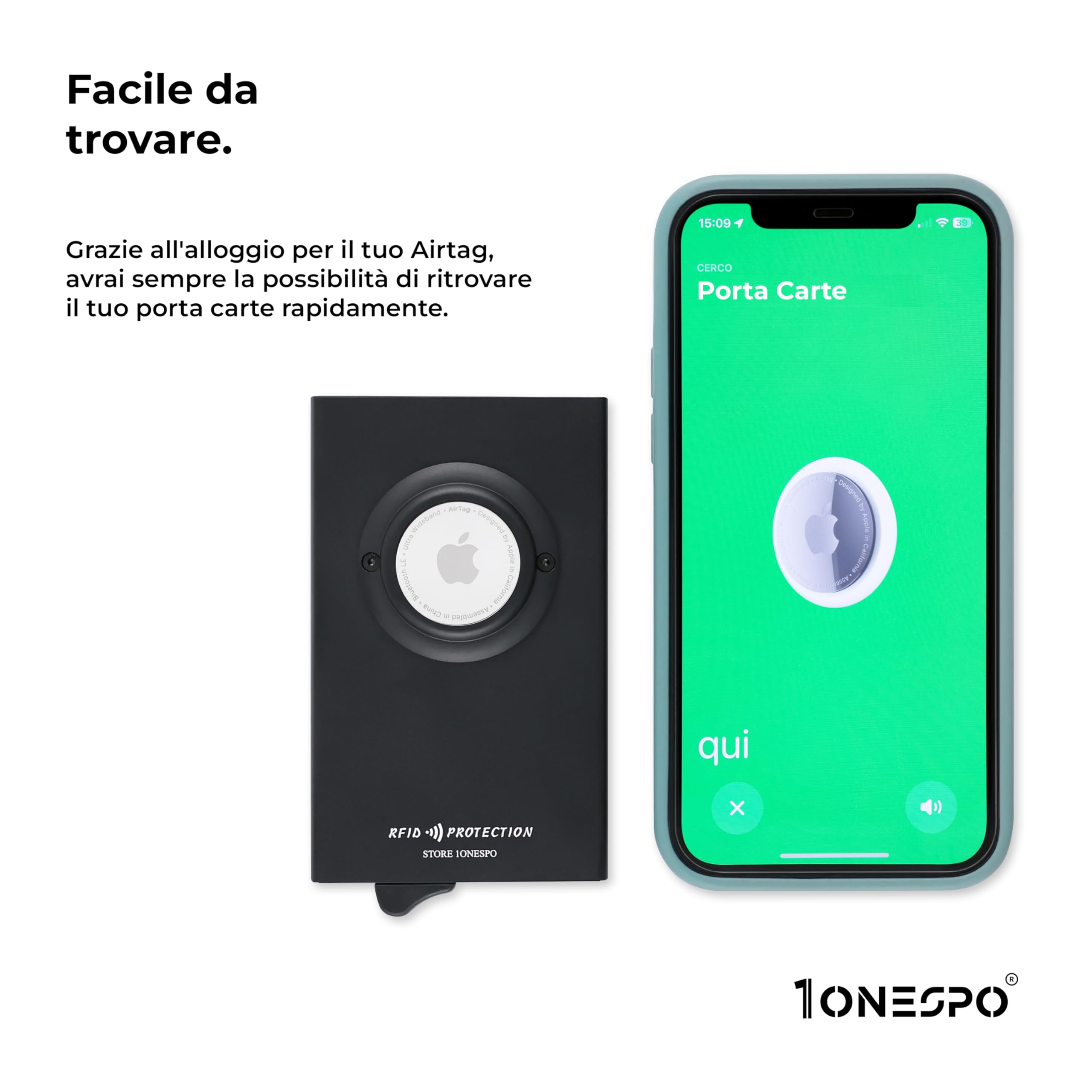 1onespo ULTRASLIM Porta carte di credito uomo - Portafoglio Airtag- Porta tessere e documenti - Portacarte protezione RFID, Nero