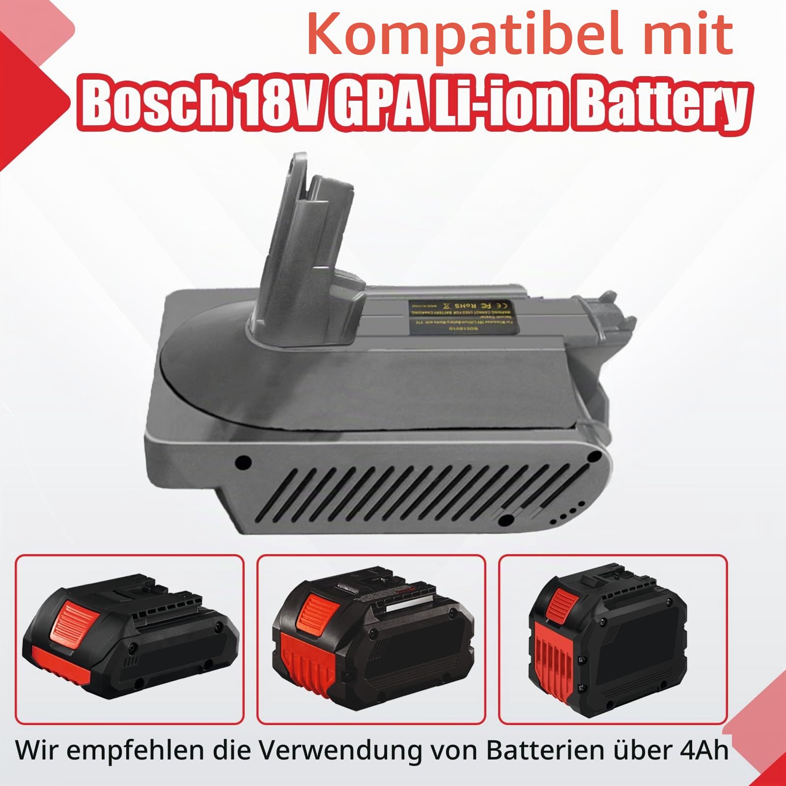 für Dyson V10 Akku Adapter für Bosch 18V GBA Akku auf für Dyson V10 Akku Cyclone V10 Animal V10 Absolute V10 Motorhead V10 Fluffy V10 Total Clean SV12 kabellos Staubsauger Einfach Montage V10
