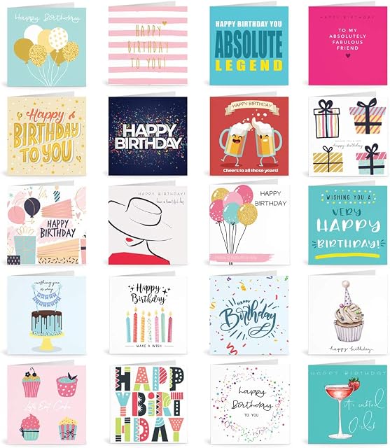 Birthday Cards Multipack - 20 Pack of Birthday Cards For Adults or Children. Assorted Birthday Cards and Envelopes by Ruby Ashley®