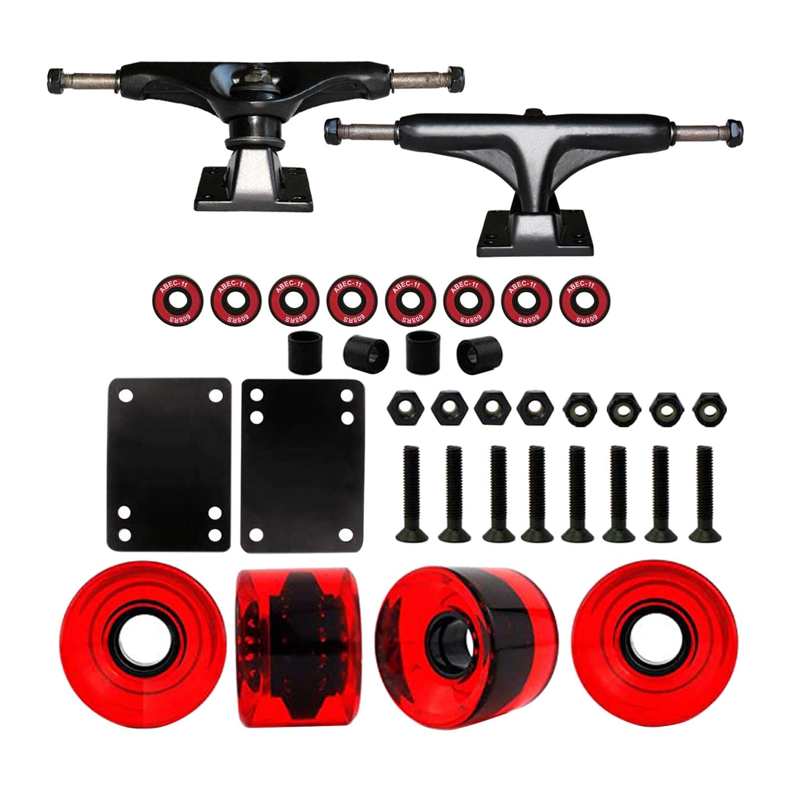 Ensemble de Trucks de Skateboard pour Longboard, Roues de 51 Mm, Roulements, Rehausseur et Visserie pour Longboard