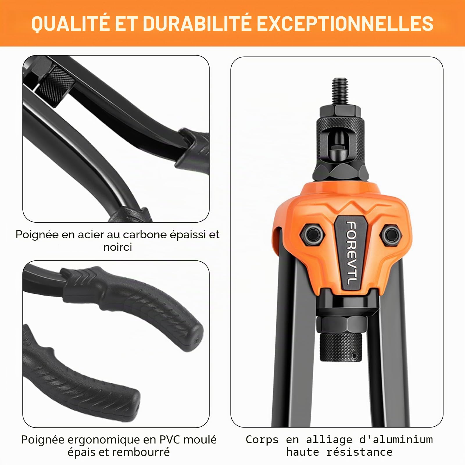 Pince a Insert Fileté, Assortiment de 98 écrous à Rivets Dans une Boîte Solide, Pince a Insert avec 5 Mandrins M5 M6 M8 M10 M12, Pince a Sertir Ecrou avec étui de Transport