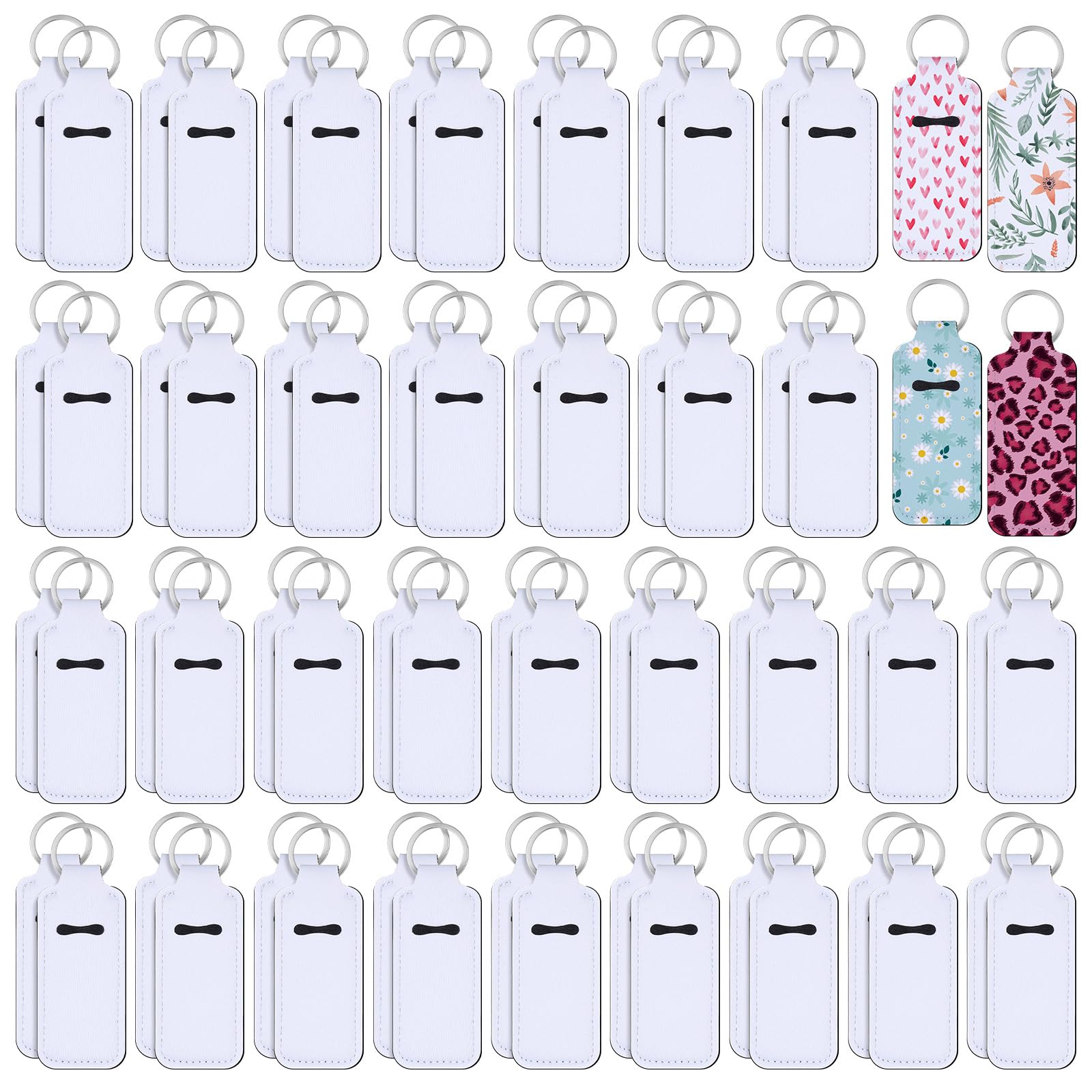 Ferreve 100 Pcs Sublimation Keychain Blanks Bulk Lipstick Holder Sublimation Lip Balm Gloss holder Neoprene Blanks Portable Protective Cases for Women DIY Key Ring Travel Supplies