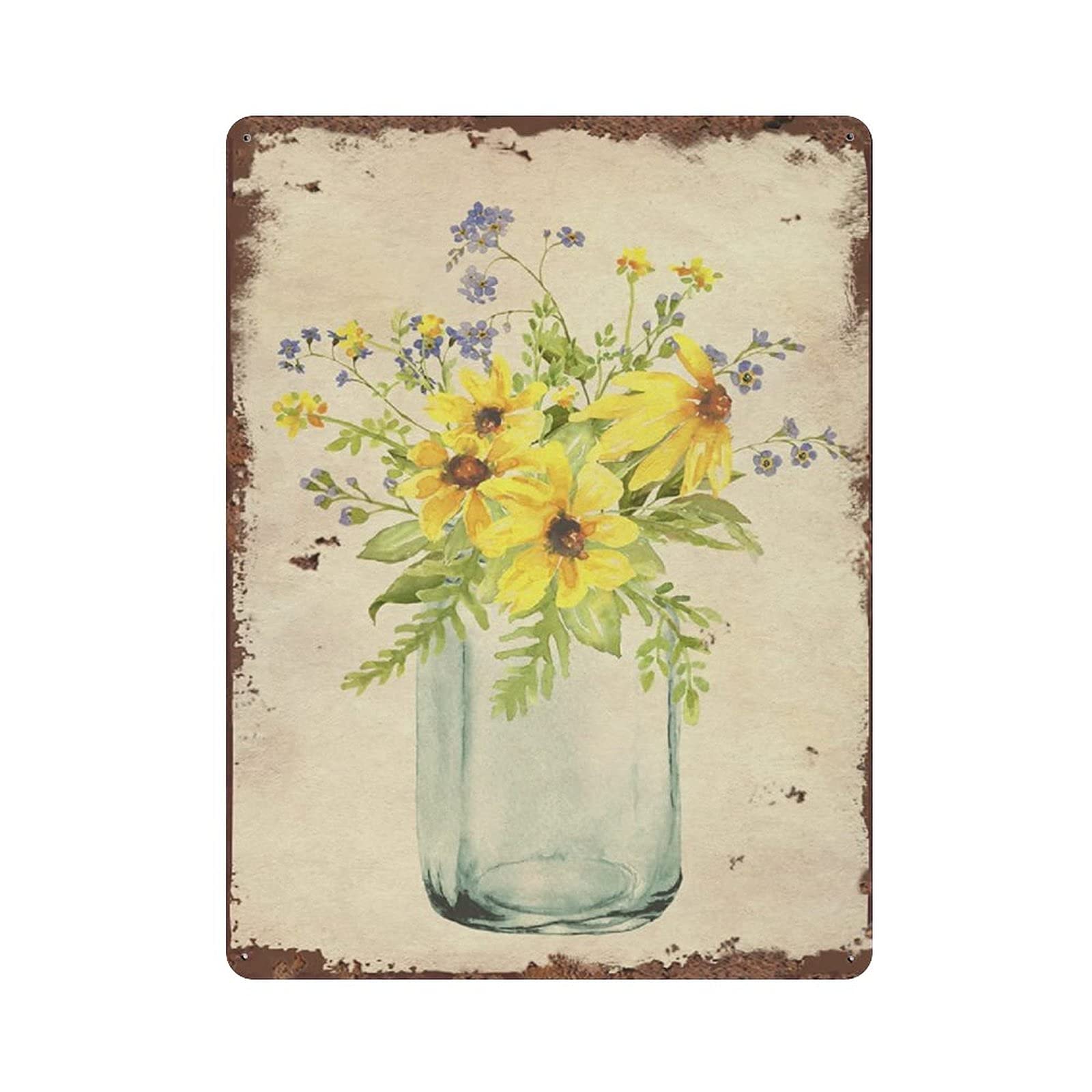 Hdadwy Flower Summer Farmhouse Tin Sign Metal Plaque Art Hanging Iron Painting Retro Home Kitchen Garden Garage Wall Decor 16"x12"