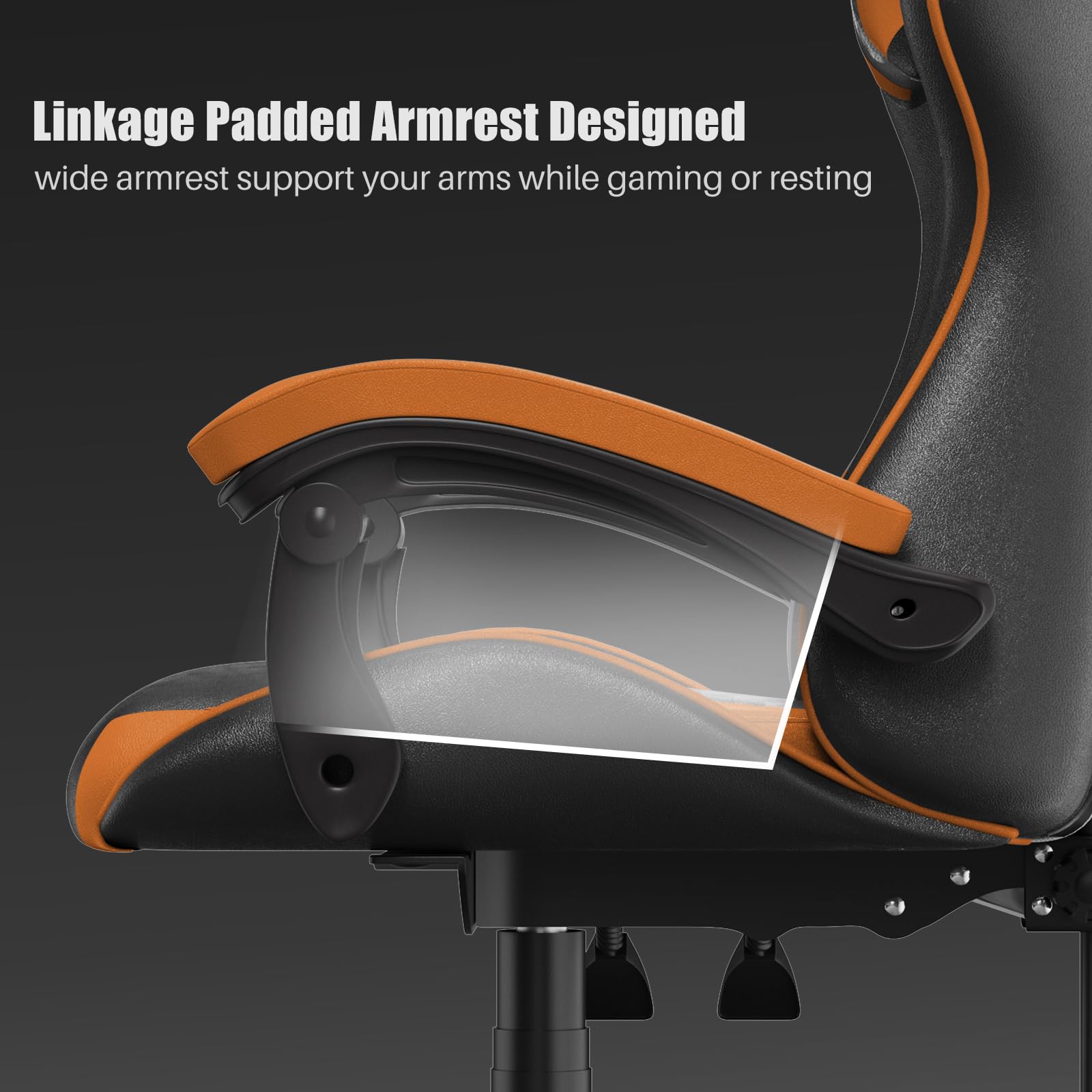 bigzzia Silla Gaming,Silla Ergonómica de Oficina en Cuero PU,Regulable en Altura con Soporte Lumbar y Reposacabezas,Respaldo Reclinable 155°,Silla Gamer Adulto Niño(Verde) (Naranja)