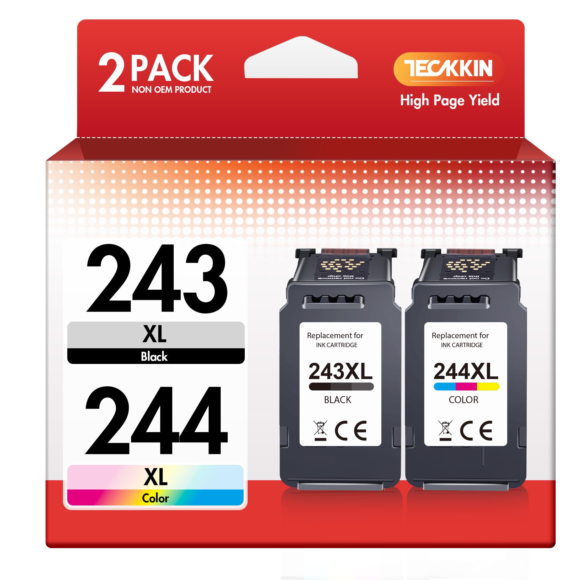 PG-243XL / CL-244XL Ink Value Pack Replacement for Canon 243 and 244 Ink Cartridges Compatible to Canon Pixma TR4520 TR4522 MG2522 MG2520 MX490 MX492 TS3322 TS202 TS302 Printer (1 Black, 1 Tri-Color)