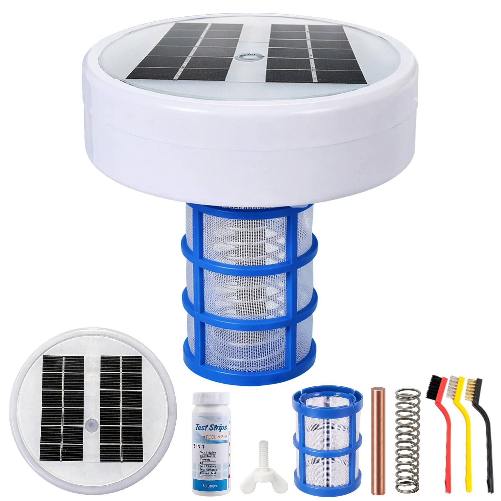 Solar Pool Ionisator, Automatischer Wasserreiniger, Solar Poolreiniger mit Mehrfarbige LED-Leuchten, Kupfer Ionreiniger Pool Zubehör für Aufstellpool und Einbautbecken