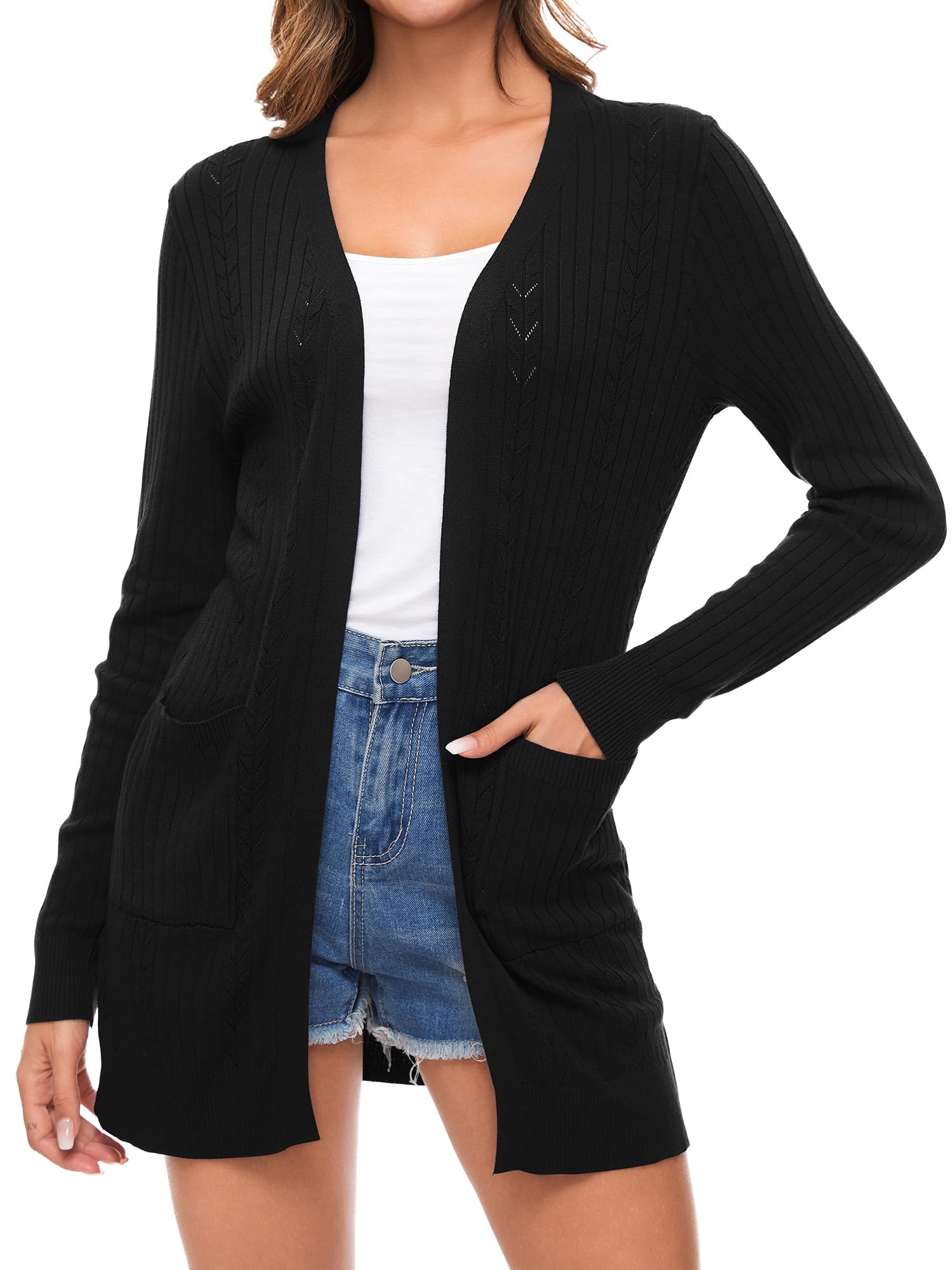 Famrrifuu Damen Strickjacke Lang Cardigan Sommer Leichte Jac