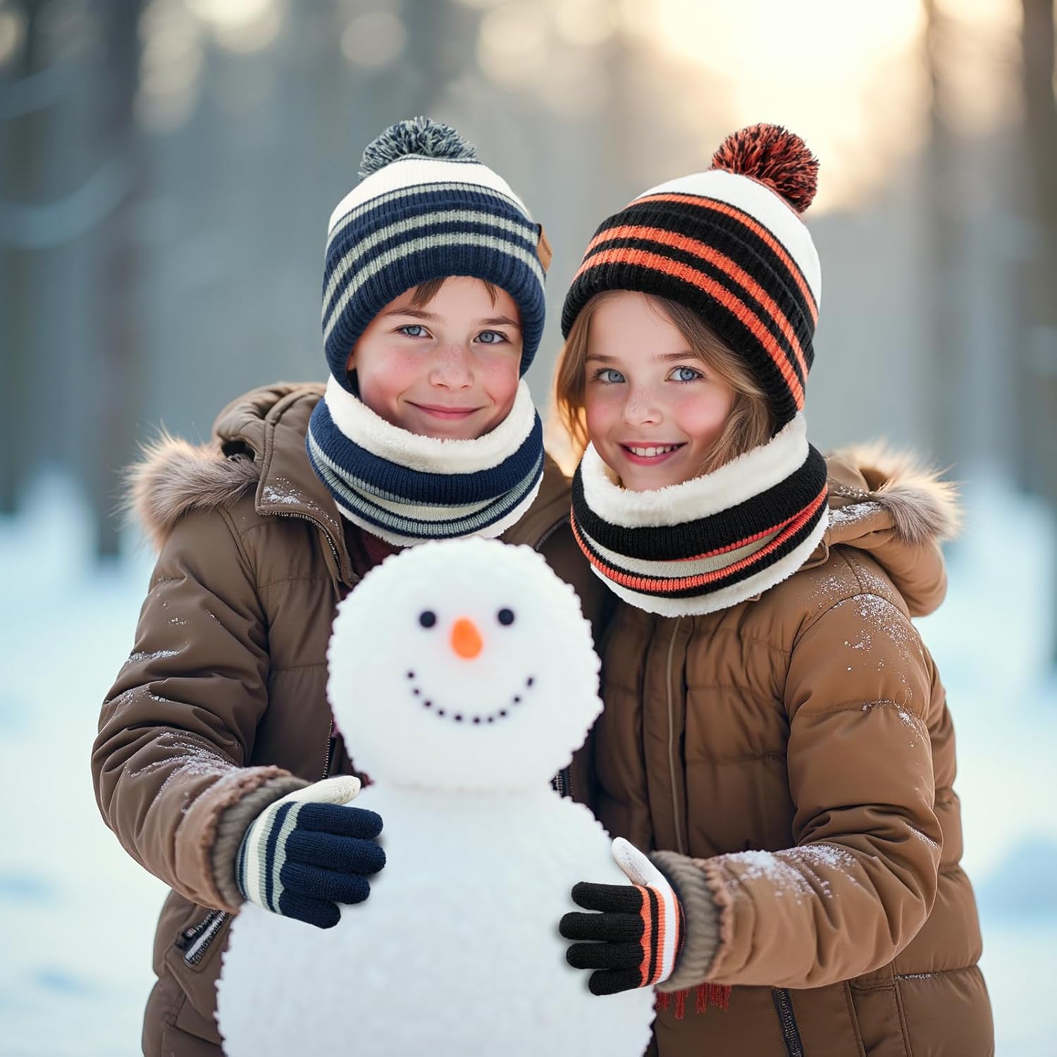 Kids Winter Hat Gloves Scarf Set: Girls Boys Beanie Hats Gloves Knit Set with Thick Warm Fleece Lined For Ages 6-10 Children - Image 6