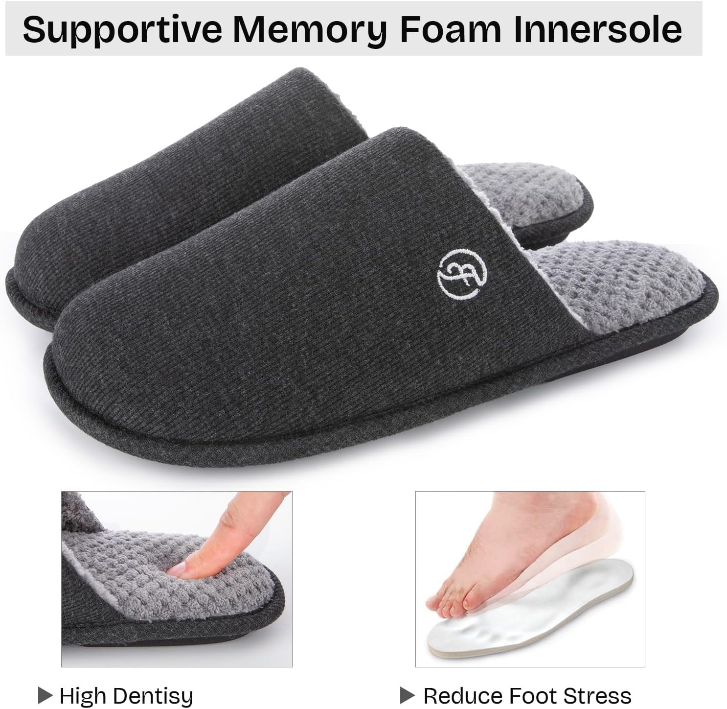EverFoams Men's Cotton Knit Slippers Lightweight Memory Foam Indoor House Shoes with Anti-Skid Sole - Image 4
