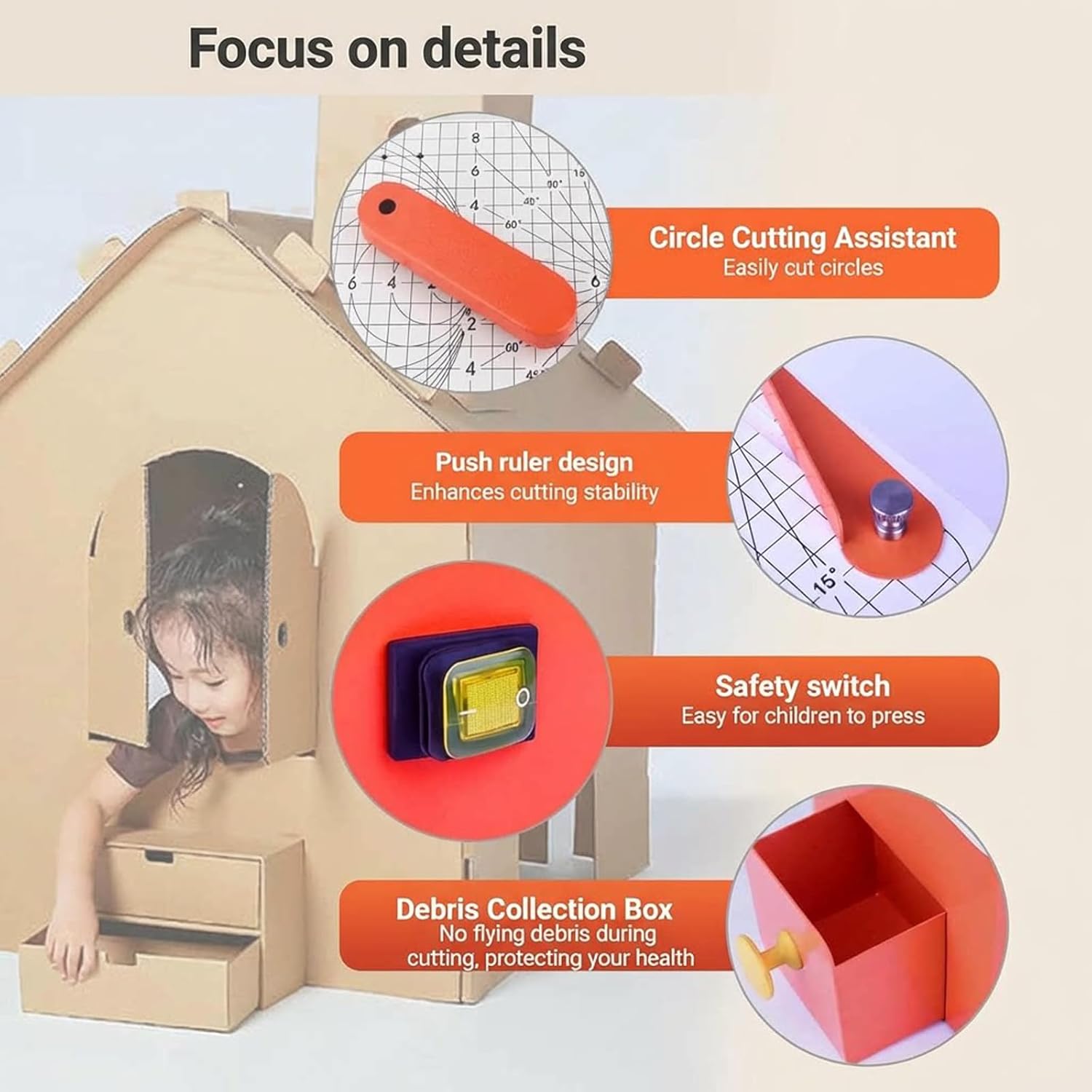 Safe Cardboard Cutting Toy, Kids Cardboard Cutter Tool, DIY Construction Tool Kit, with Scrap Drawer, Cutting Thickness 0-4mm, for DIY Assembly, Handmade Gift Making