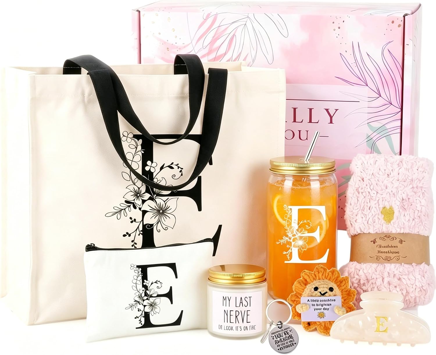 Monogrammed Birthday Gifts for Women Initial Large Canvas Tote Bag Personalized Gift for Mom Aunt Friends Teacher