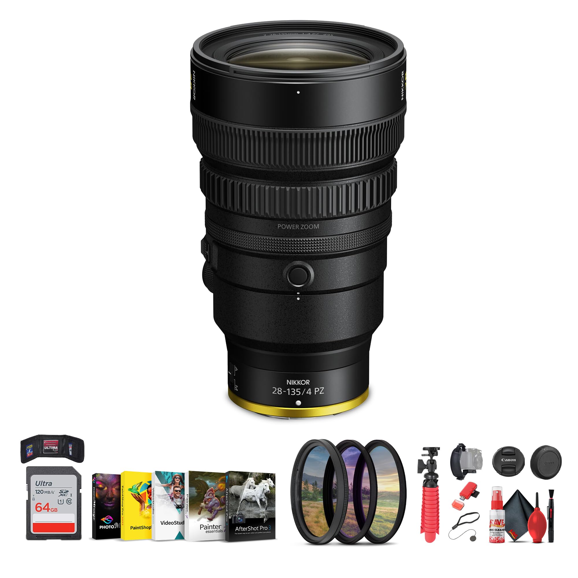 Nikon NIKKOR Z 28-135mm f/4 PZ Lens | Versatile Power Zoom for Professional Videography and Photography (20127) + Sling Backpack + Photo Software +