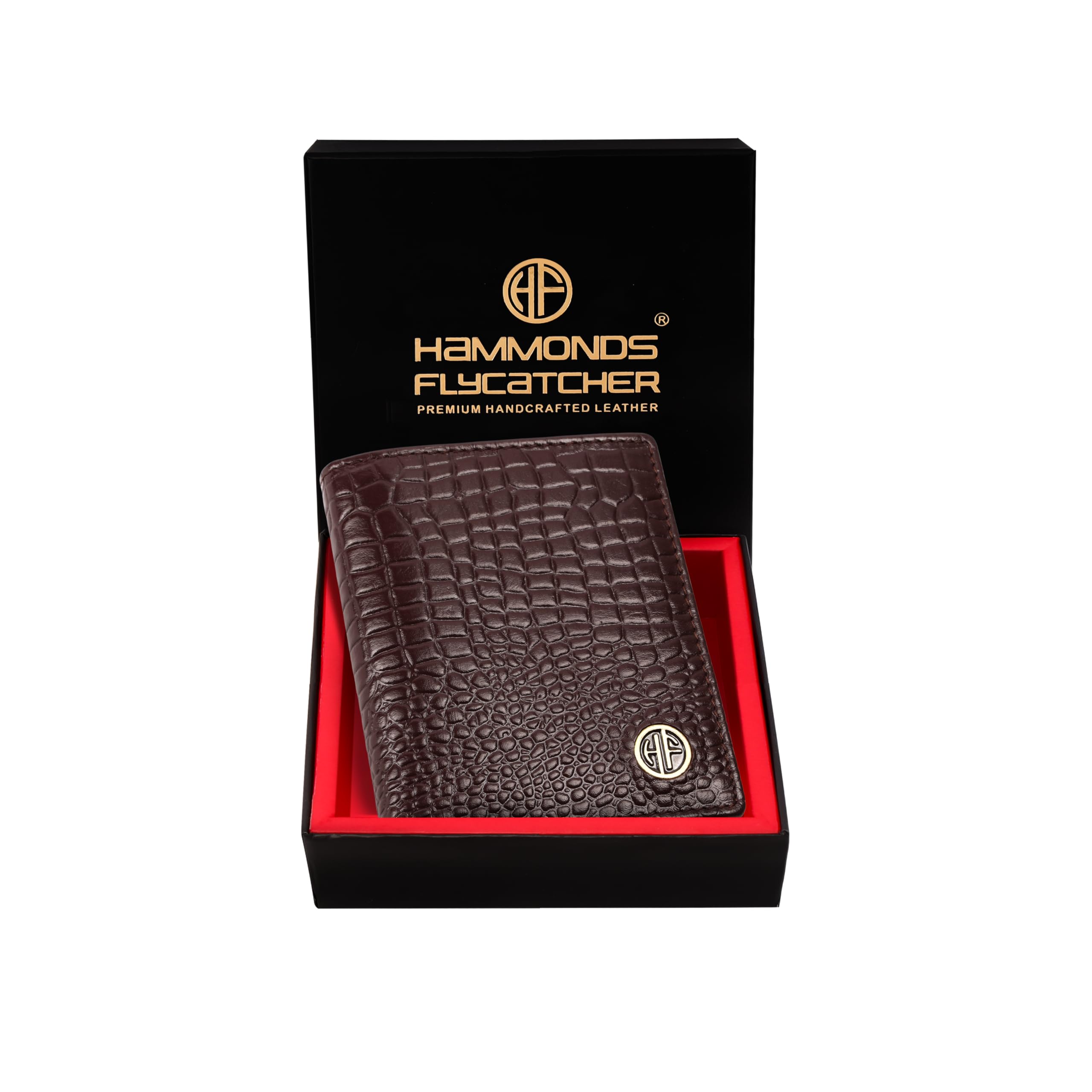 HAMMONDS FLYCATCHER RFID Protected Bi-Fold Wallet for Men Leather Original, Mens Wallet, Leather Wallets for Men, Stylish Purse with 4 Card Slots, 3 ID Slot, Coin Pocket, Gift for Mens - Croc Redwood