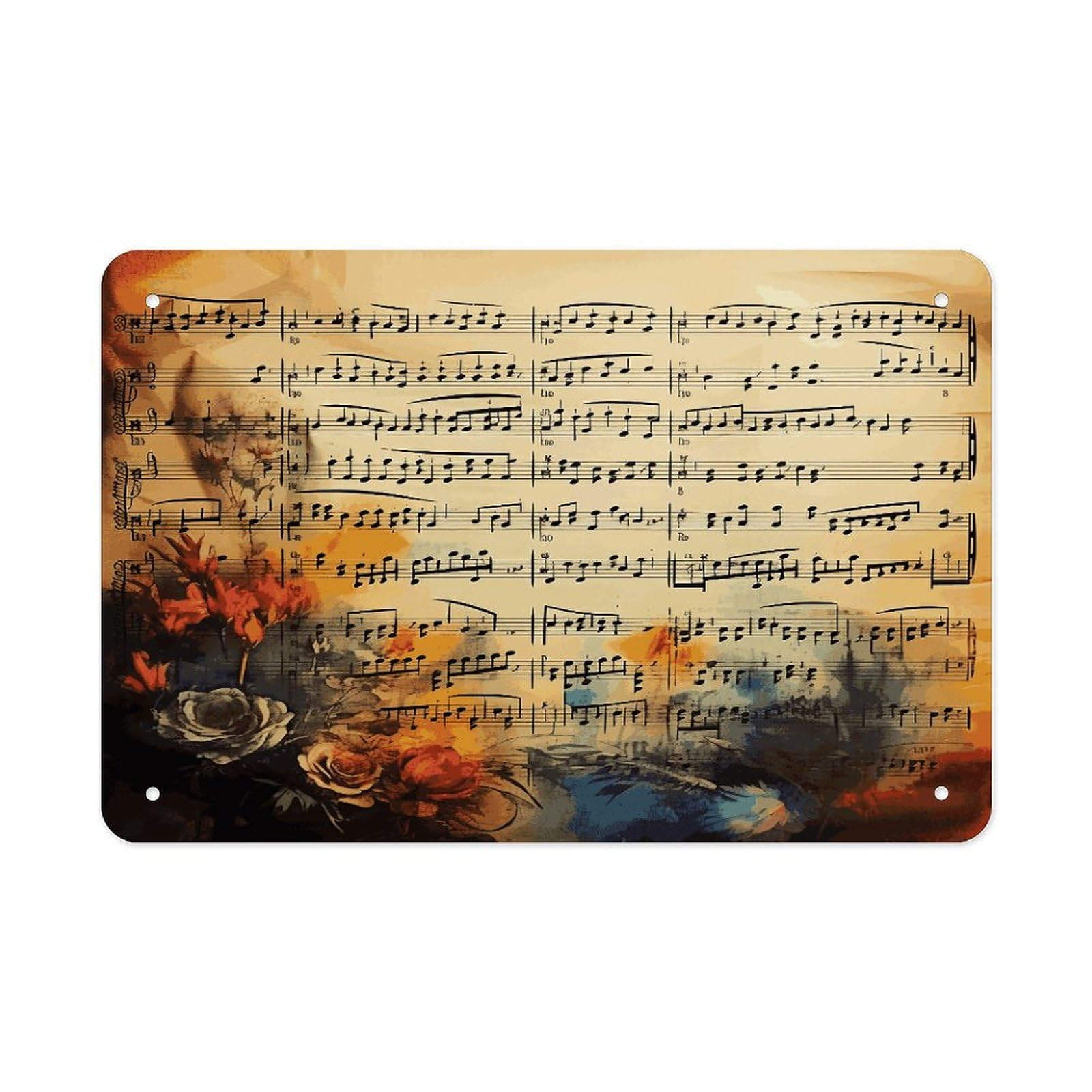 LDGSUPH Vintage Music Note Metal Tin Sign Wall Art Prints Folded Edge Iron Sheet Painting with Holes for Wall Prints Decorative Picture Metal Signboard Decor Painting Wall Decor