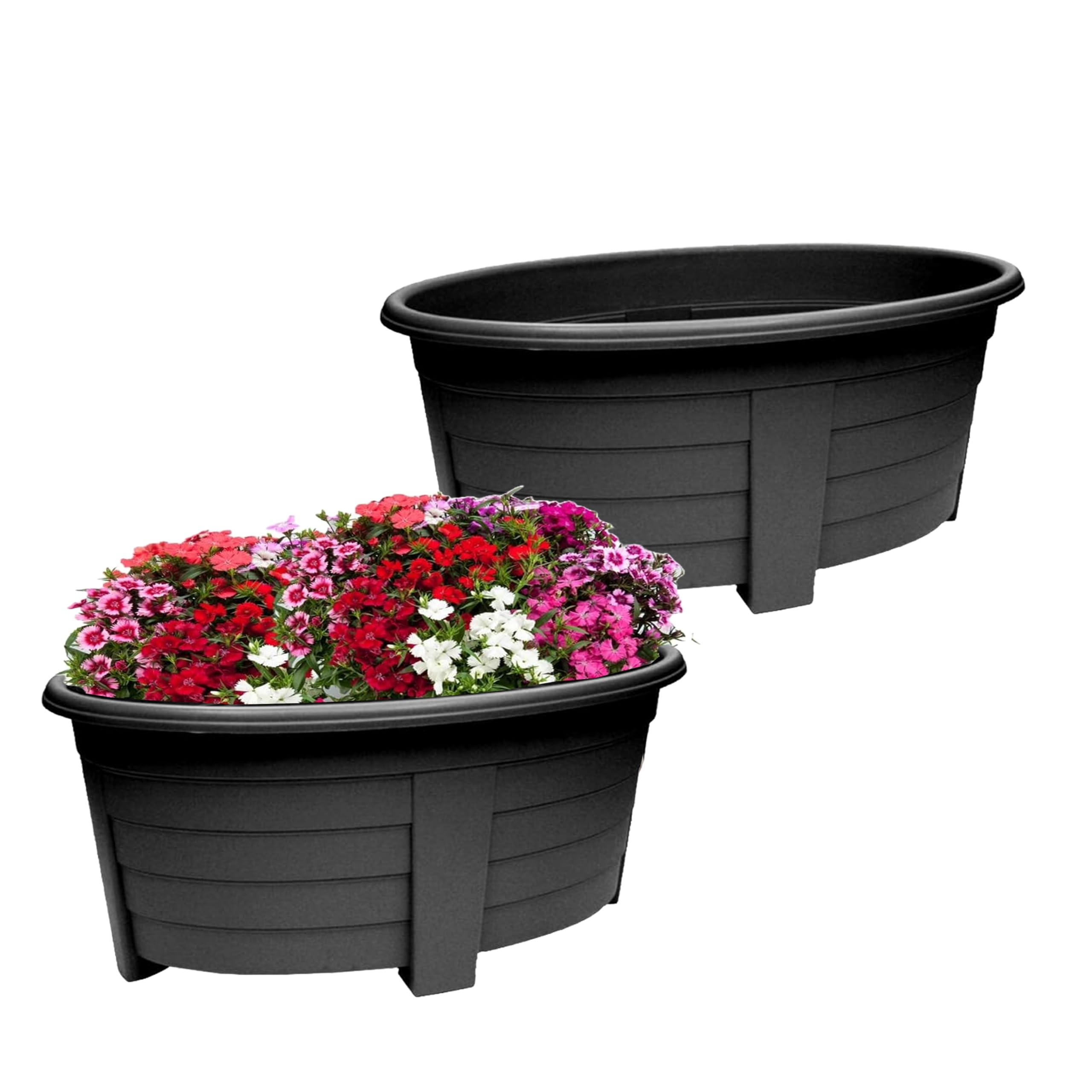 SIDSONS Large Plastic Oval Plant Pot Flower Pot Planter Garden Decoration Garden Planter Pack Of 2 Indoor & Outdoor Flower Pots/Plant Pot DIY Drainage Holes. Sleek/Black - 55cm