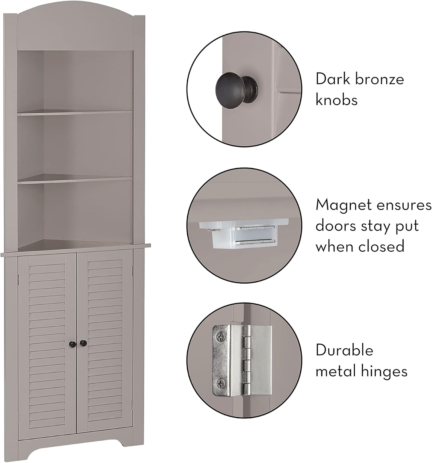 RiverRidge, Taupe Ellsworth Tall Corner Bathroom Storage Cabinet
