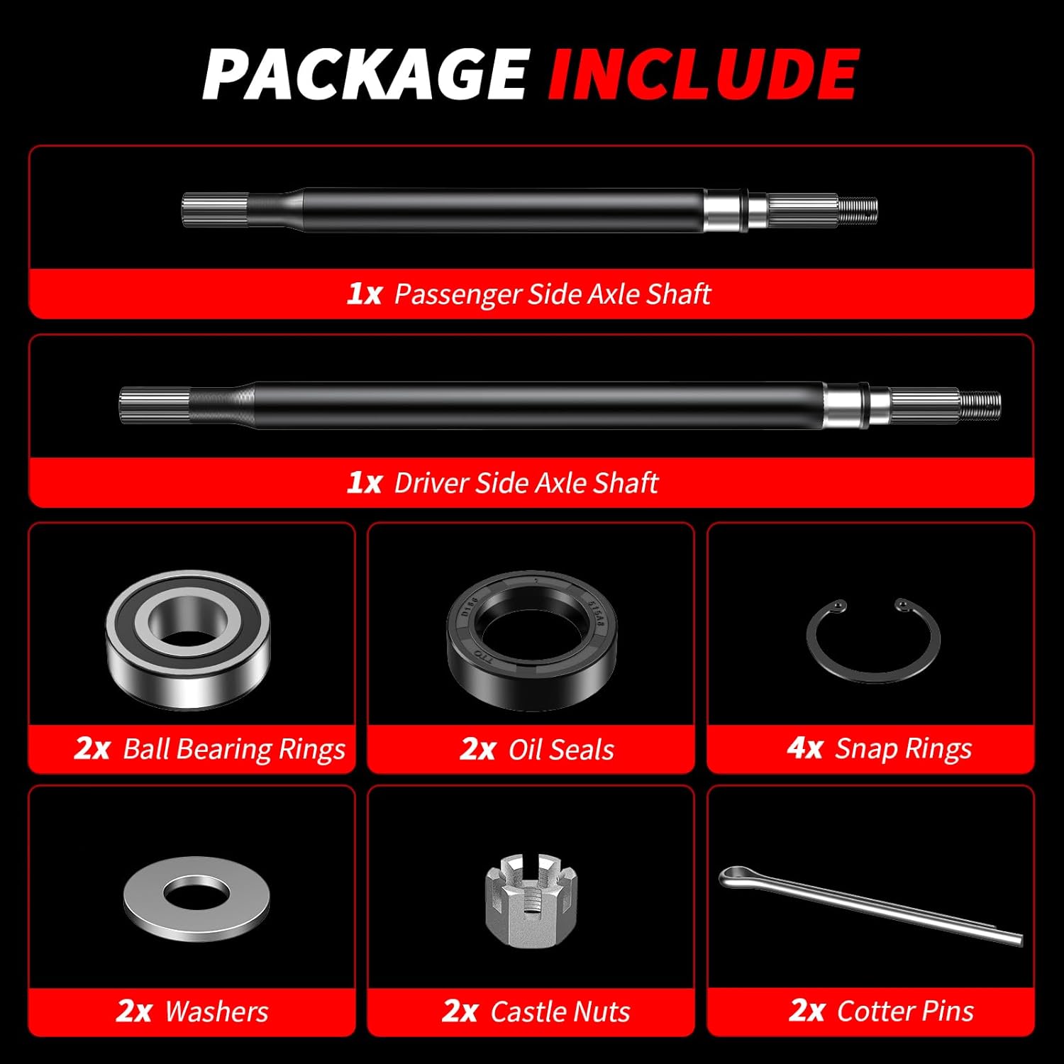 EZGO Rear Axle Shaft Kit, Golf Cart Rear Axle Shaft with Bearing Seal Kit for EZGO TXT/Medalist 1994-2013 Electric Models, OEM# 20377G11 20377G12 (Driver Side&Passenger Side)