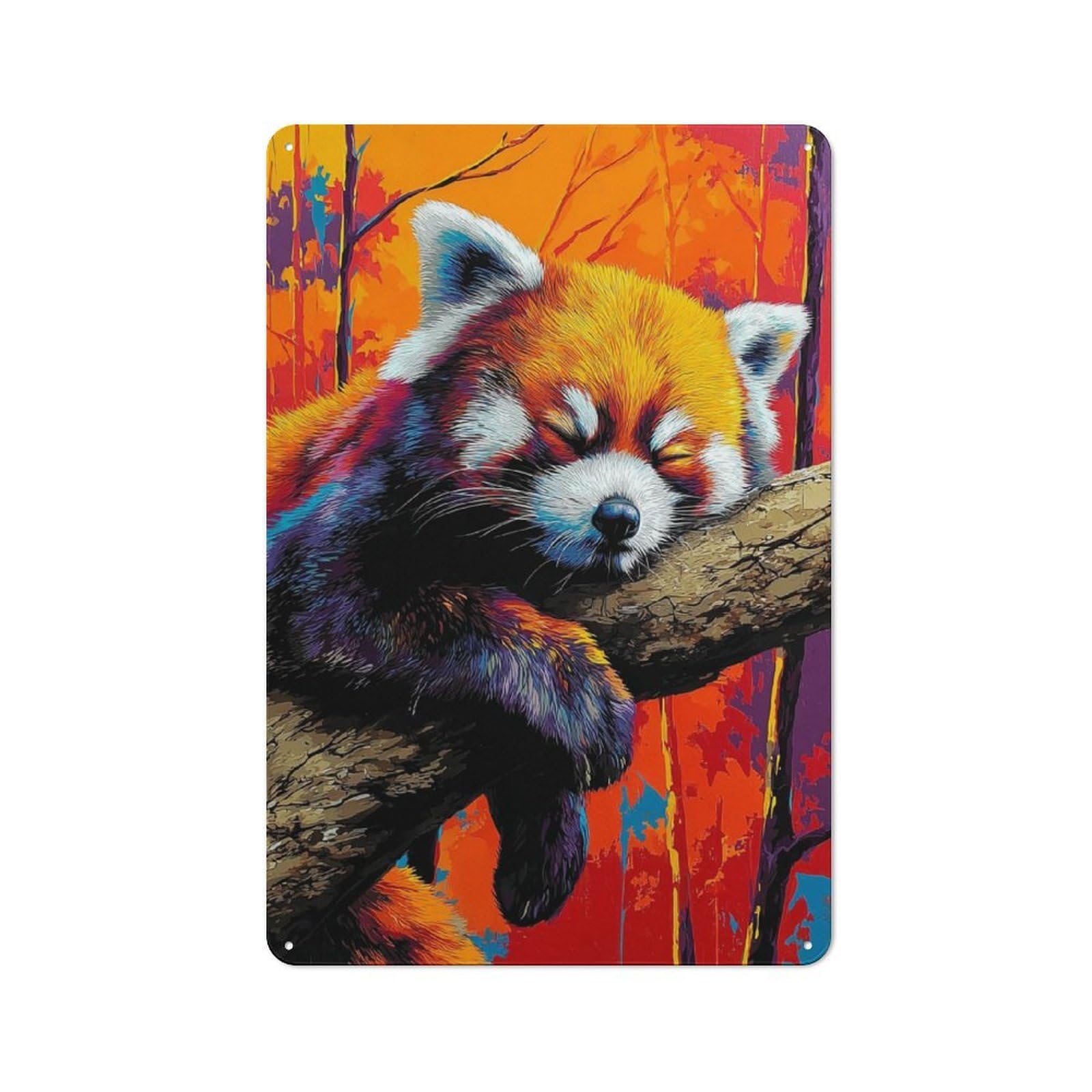 Junmoney Sleeping Red Panda In Vibrant Forest Tin Wall Plaque 30X20cm With For Bar Or Restaurant, Housewarming Present For People Styling Bar And Restaurant