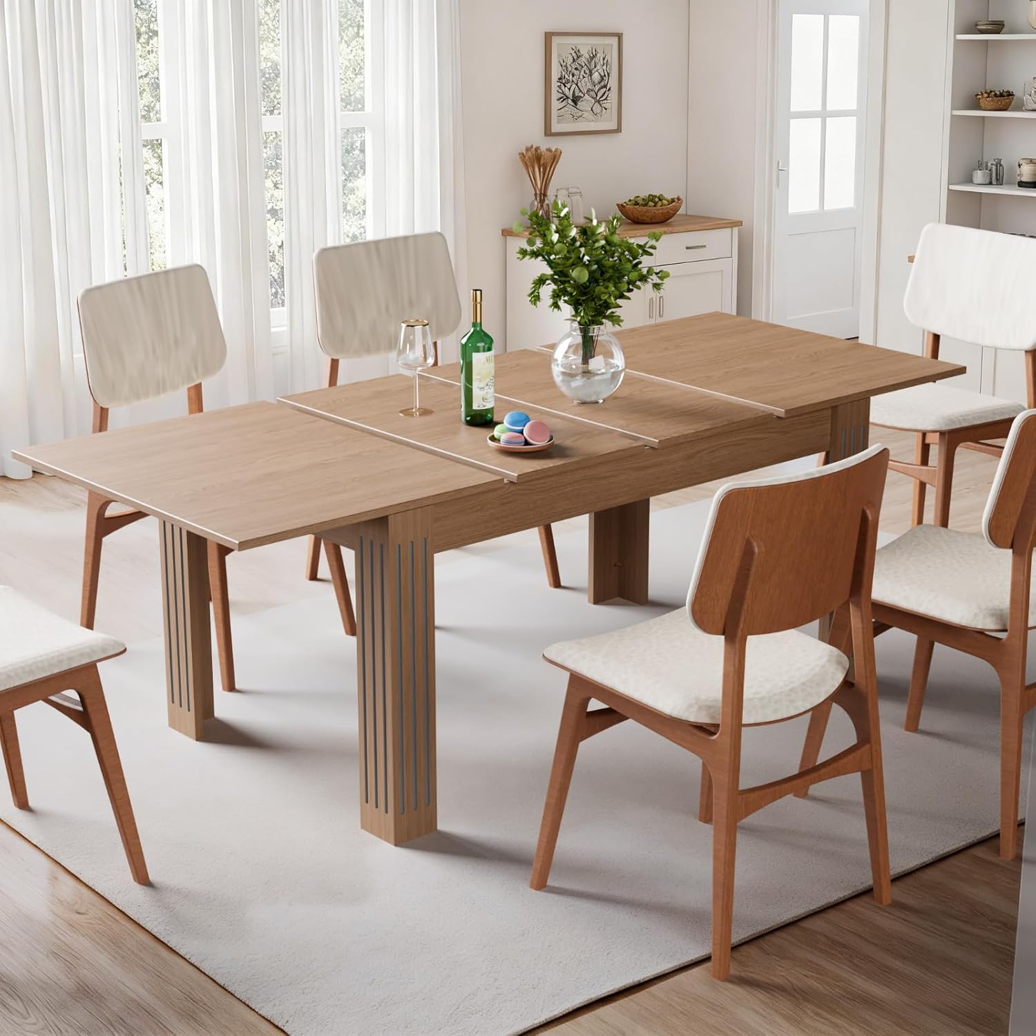 Extendable Table, 54-85 Inch Expandable Dining Table for 4-10 People, Modern Rectangular Dining Table, Space-Saving for Kitchen & Dining Room