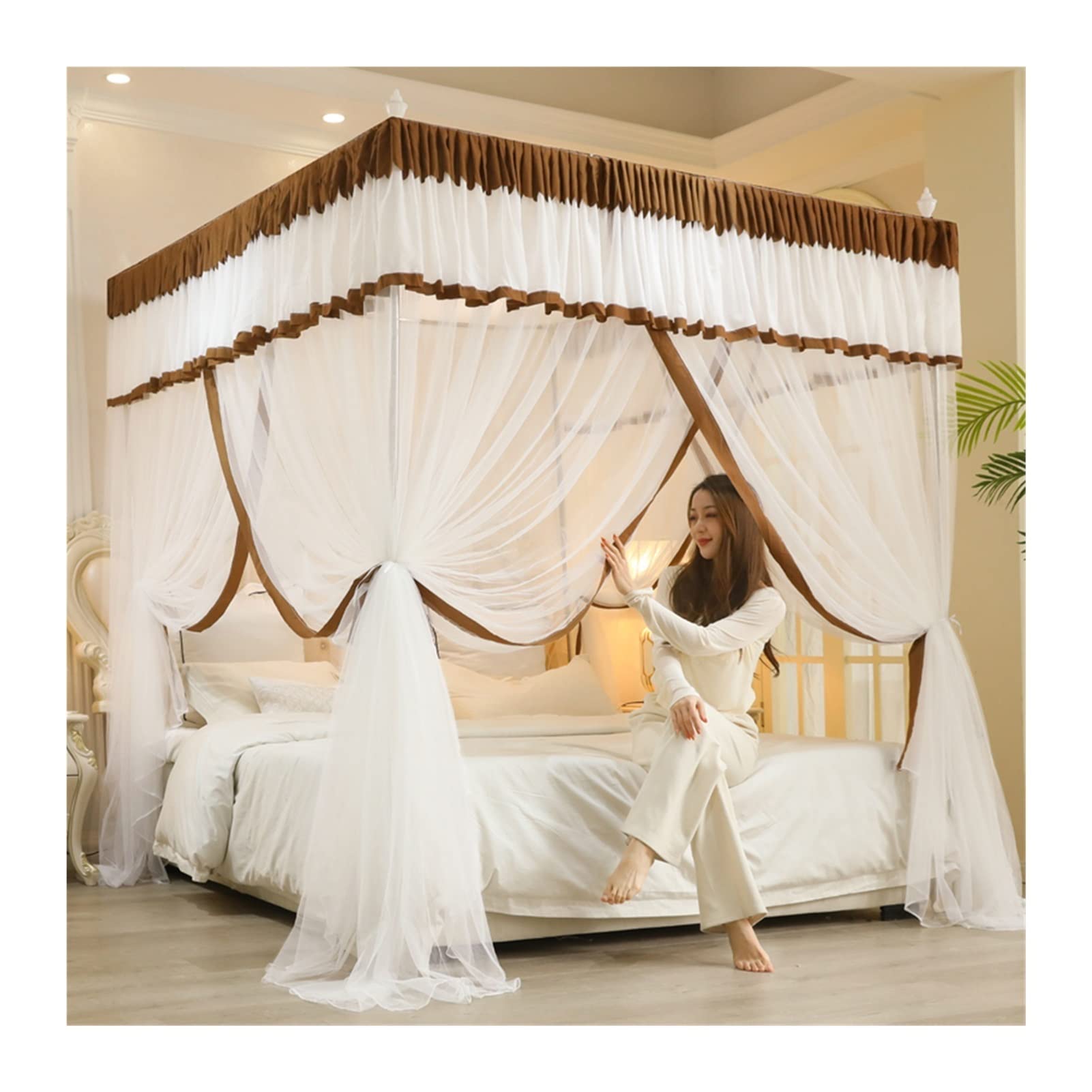 Dosel de cama de lujo para dormitorio elegante con mosquitera estilo 1 grande
