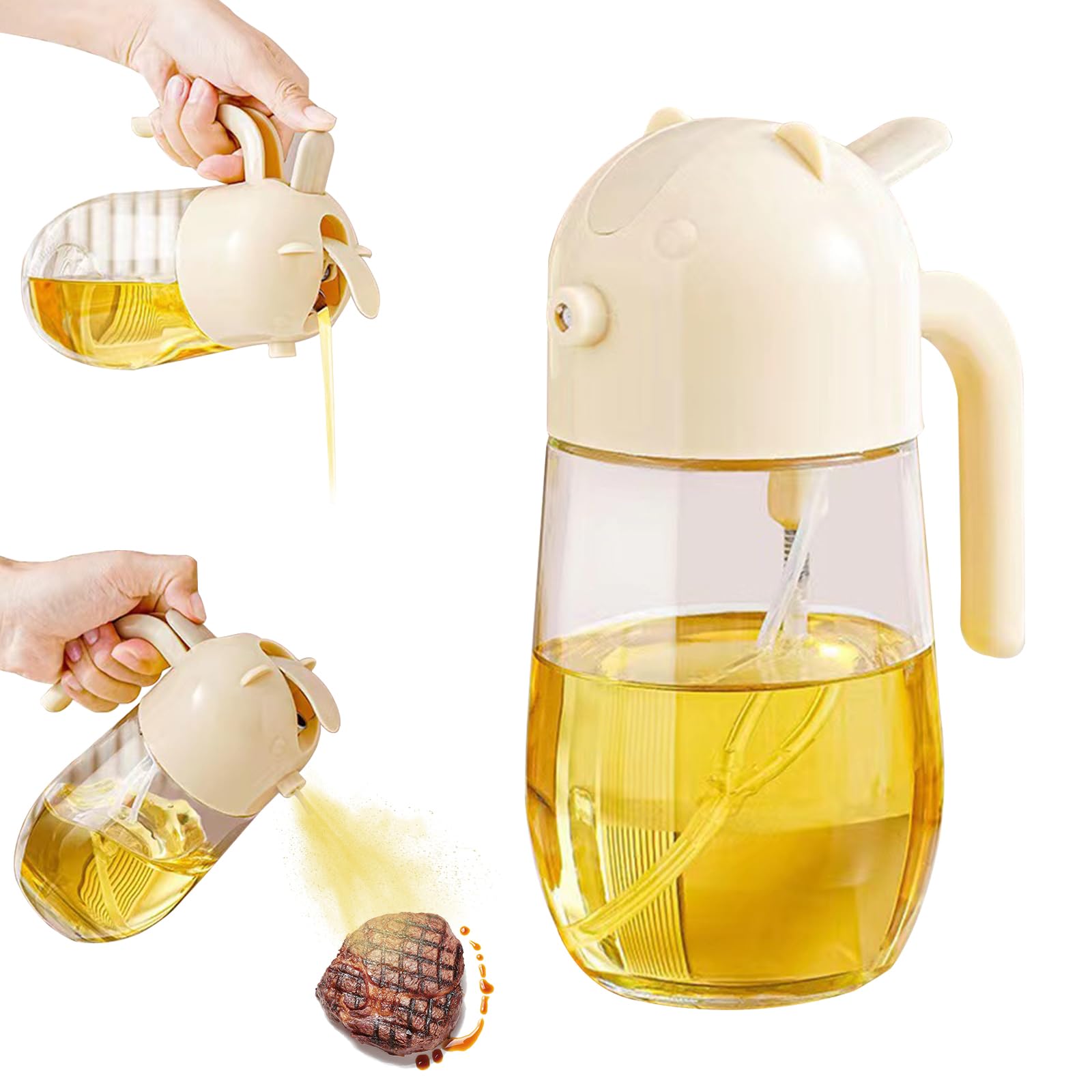 XLSBZ Oil Spray Bottle,2 in 1 Oil Sprayer for Cooking,580ml Refillable Food Grade Olive Vinegar Spray Bottle Oil Dispenser for Kitchen,Air Fryer,Salad,Baking,Grilling (Beige)