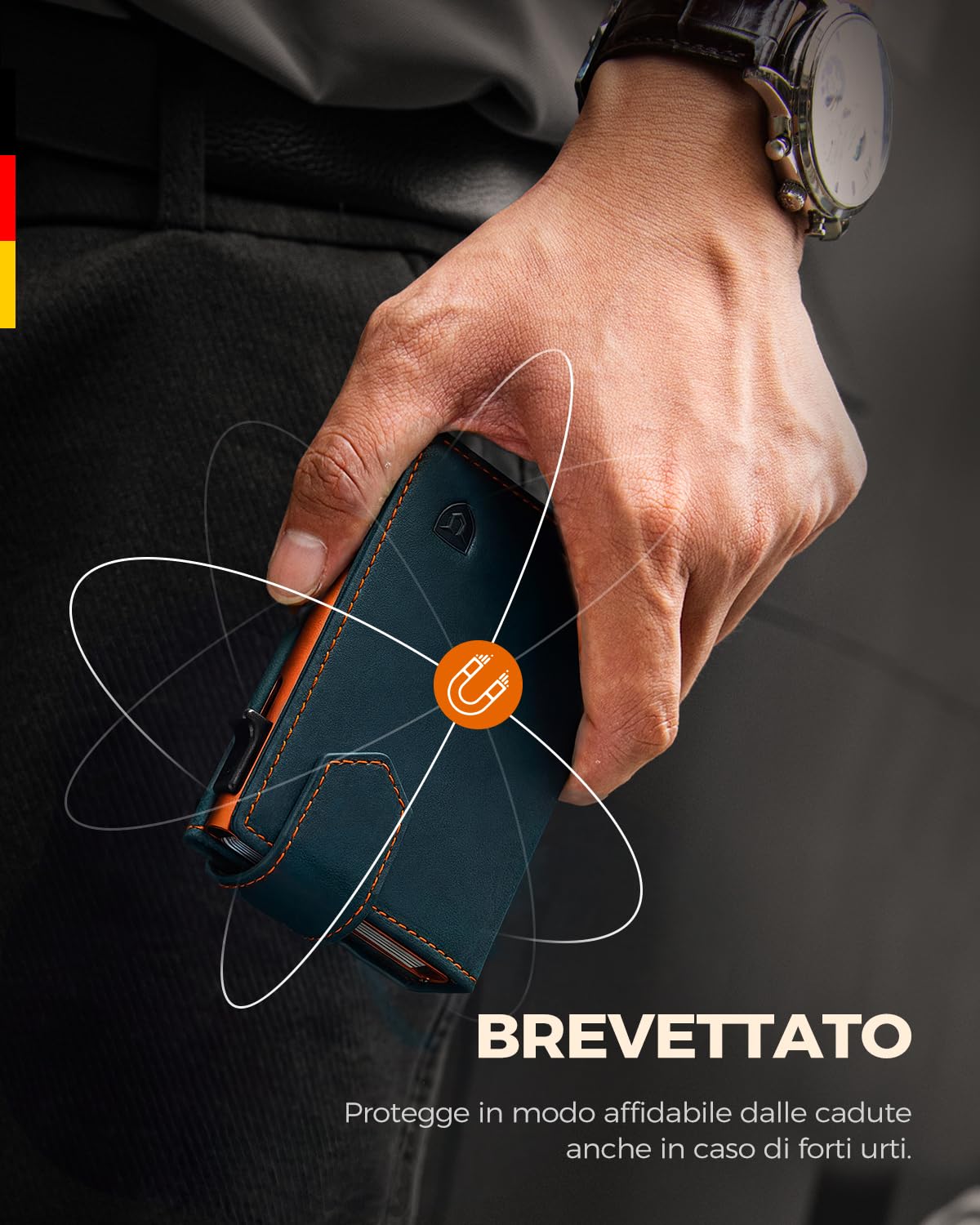 LORZOR® Portafoglio Uomo Slim vera Pelle, Porta Carte di Credito con Protezione RFID & Portamonete, Portacarte Uomo Pop-up Contenere 10 Carte, Porta Tessere Tascabile, Magnetica