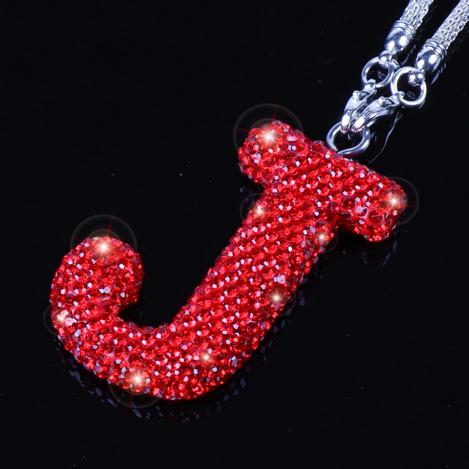TobeQueen Car Rear View Mirror Ornament Hanging Lucky Crystal Pendant Red Bling Car Accessories for Women Rhinestone Charm Auto Decoration (Red,J) image 2