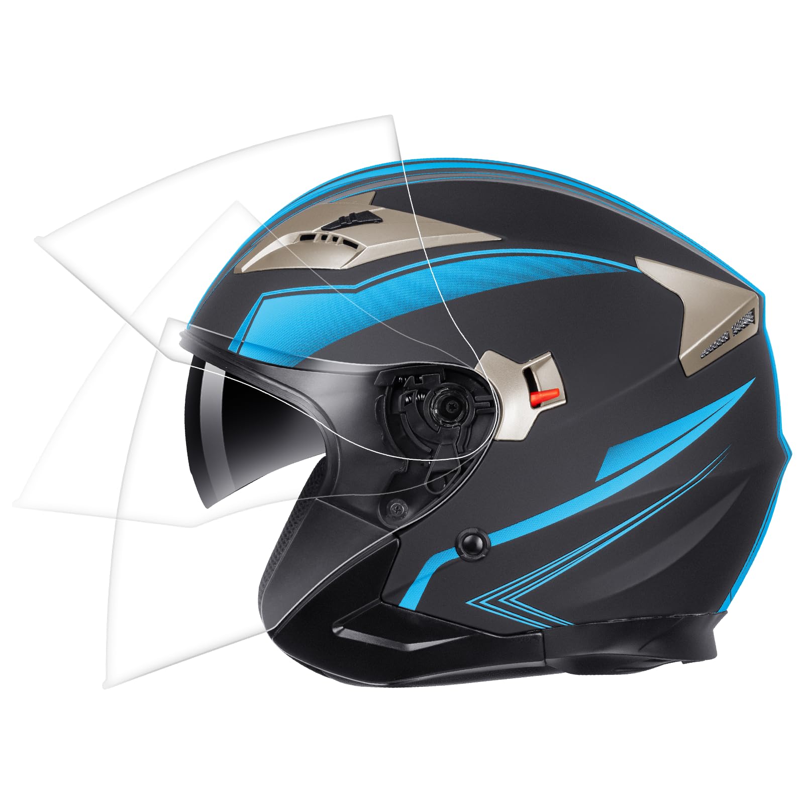 YEMA Casco Moto Jet ECE Homologado YM-627 Casco Moto Abierto Custom Scooter para Mujer Hombre Adultos con Doble Visera