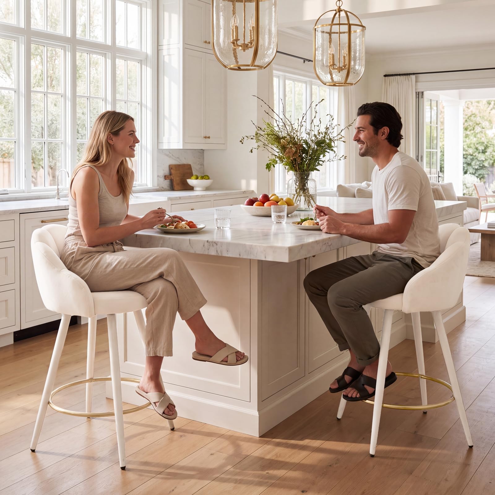 Ya-Home Set di 2 Sgabelli Cucina in Velluto con Poggiapiedi, Beige