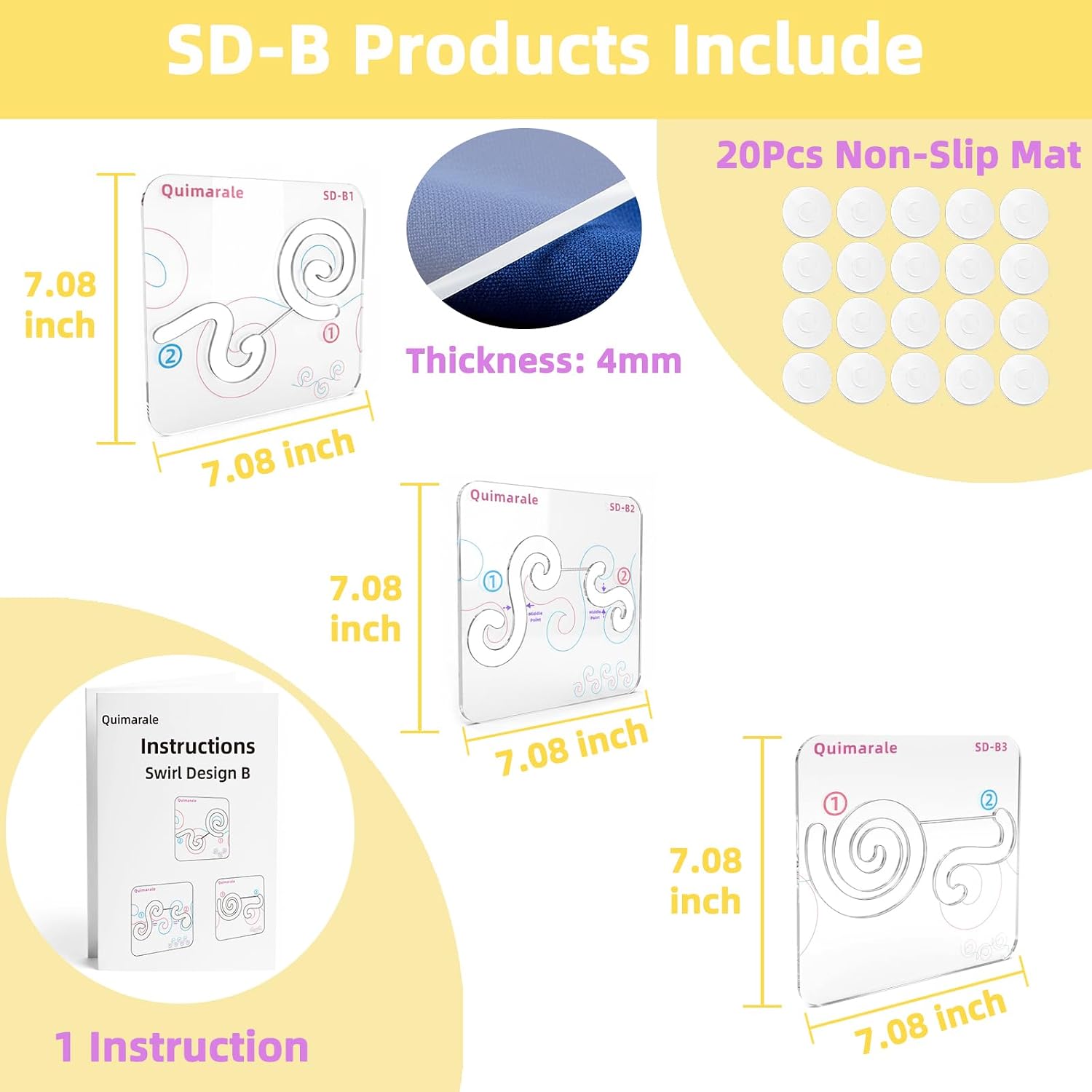 Swirl Design Free Motion Quilting Templates Series Includes Instruction Quilting Templates for Machine Quilting Creative Design Quilting Stencils Supplies for Domestic Sewing Machine (SD-B)