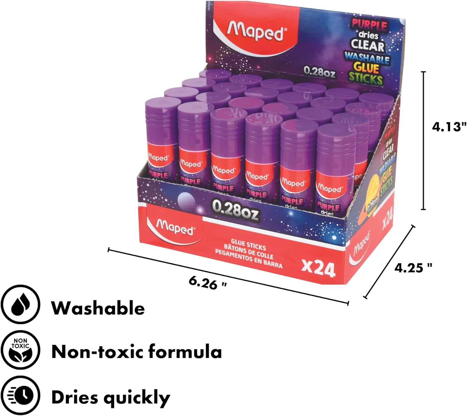 Maped - Purple Dries Clear Washable Glue Stick 0.28oz - for Kids and Crafters - Gluing Paper for Crafts - Purple Dries Clear - Vibrant Purple Application, Dries Clear, Easy to Clean, Safe for Kids