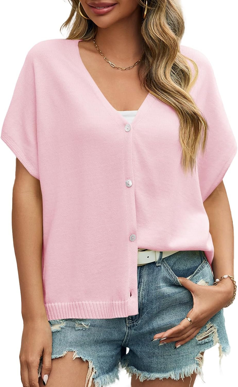 Summer Style Oversized V-Neck Button Cardigan for Women