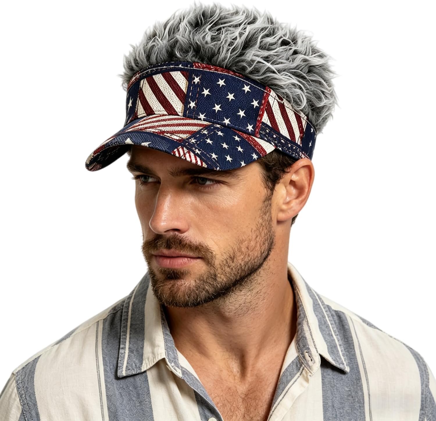 Men’s Funny Novelty Wig Visor Hat Adjustable Peaked Baseball Cap with Fake Spiked Hair Sun Protection K-Pop Grunge Hat
