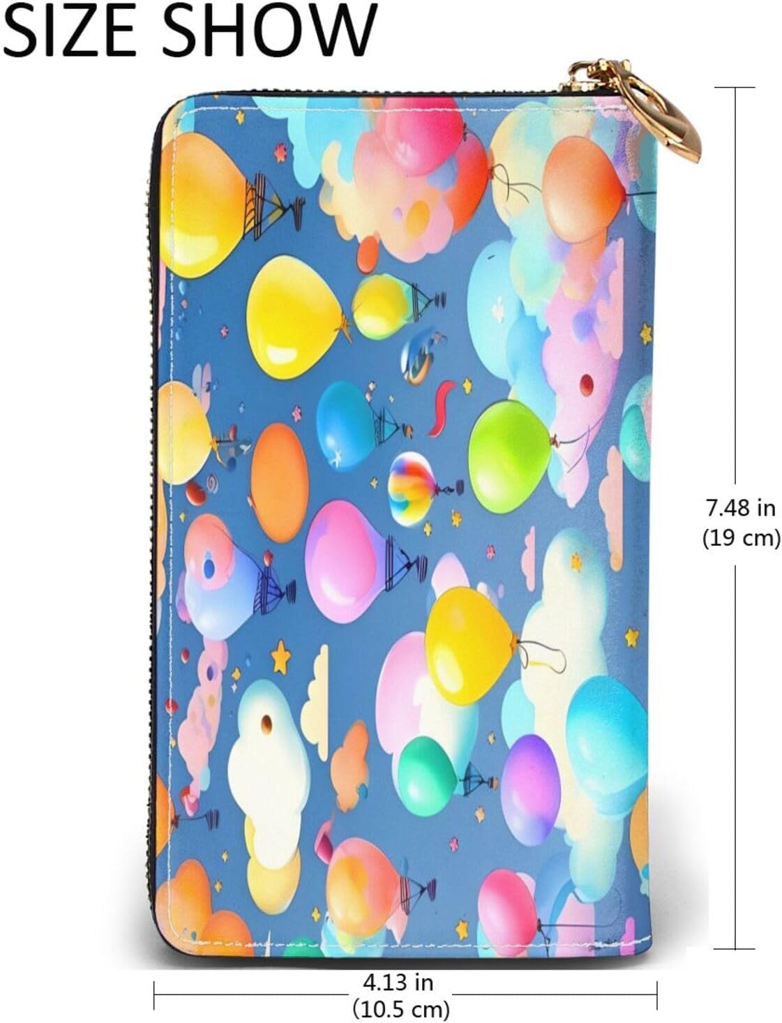 Colorful Balloons Long Zip Around Wallet for Women, Large Capacity RFID Leather Wristlet Wallet with 12 Card Slots Coin Purse, Fashion Clutch Purse with Wrist Strap