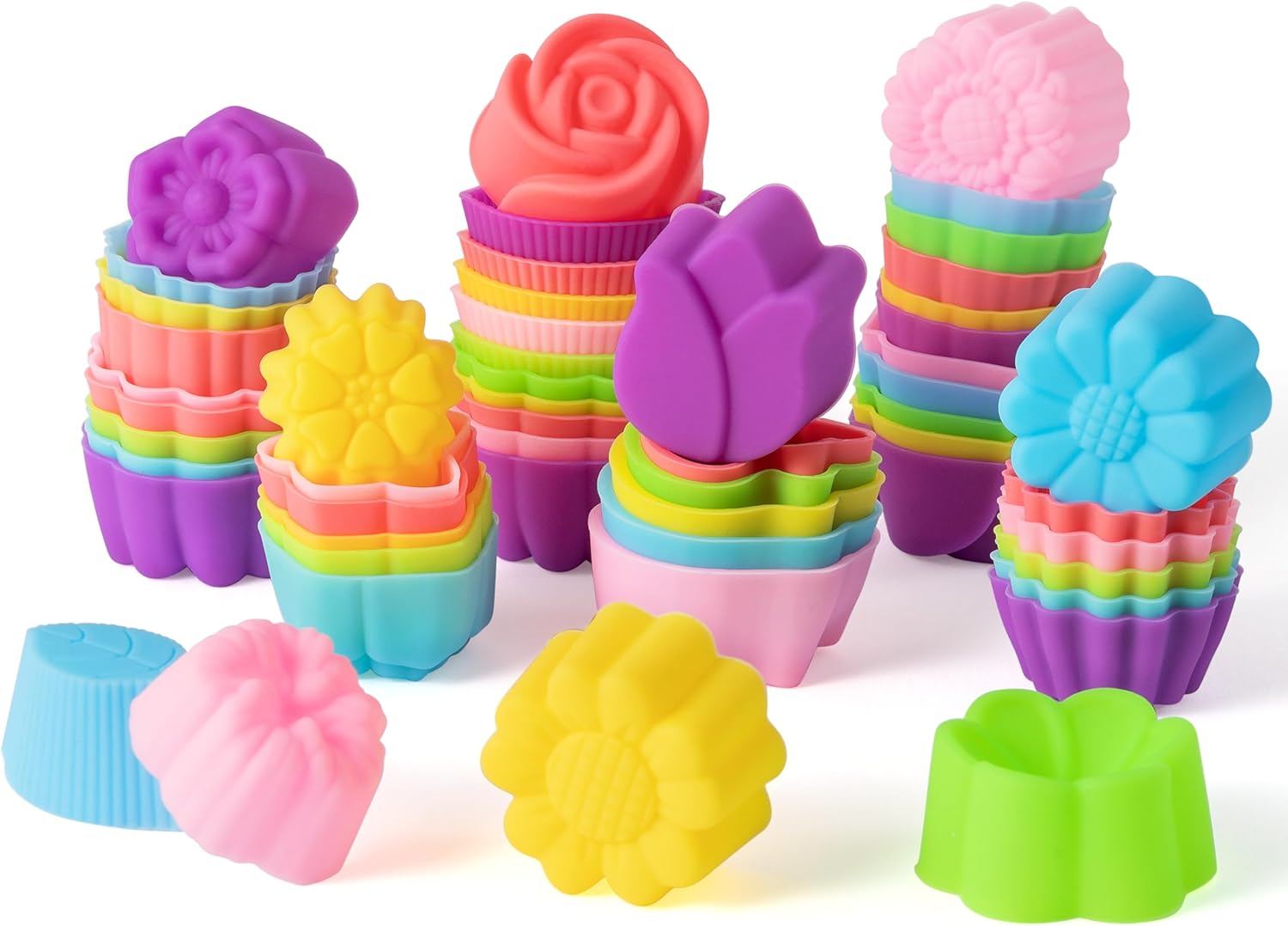 R HORSE 60 Pack Silicone Cupcake Mold Multi FlowerShaped