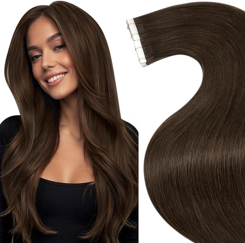 LaaVoo Adhesive Natural Hair Extensions – Brown – Human – More Density – 55 cm 20 x 50 g – Smooth – Resistant – #4