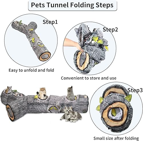 Miniatura 6 de Fhiny Túnel grande para gatos, tubo plegable de 3 vías con agujeros para mirar, túneles para gatos de interior, juguete interactivo para gatitos,