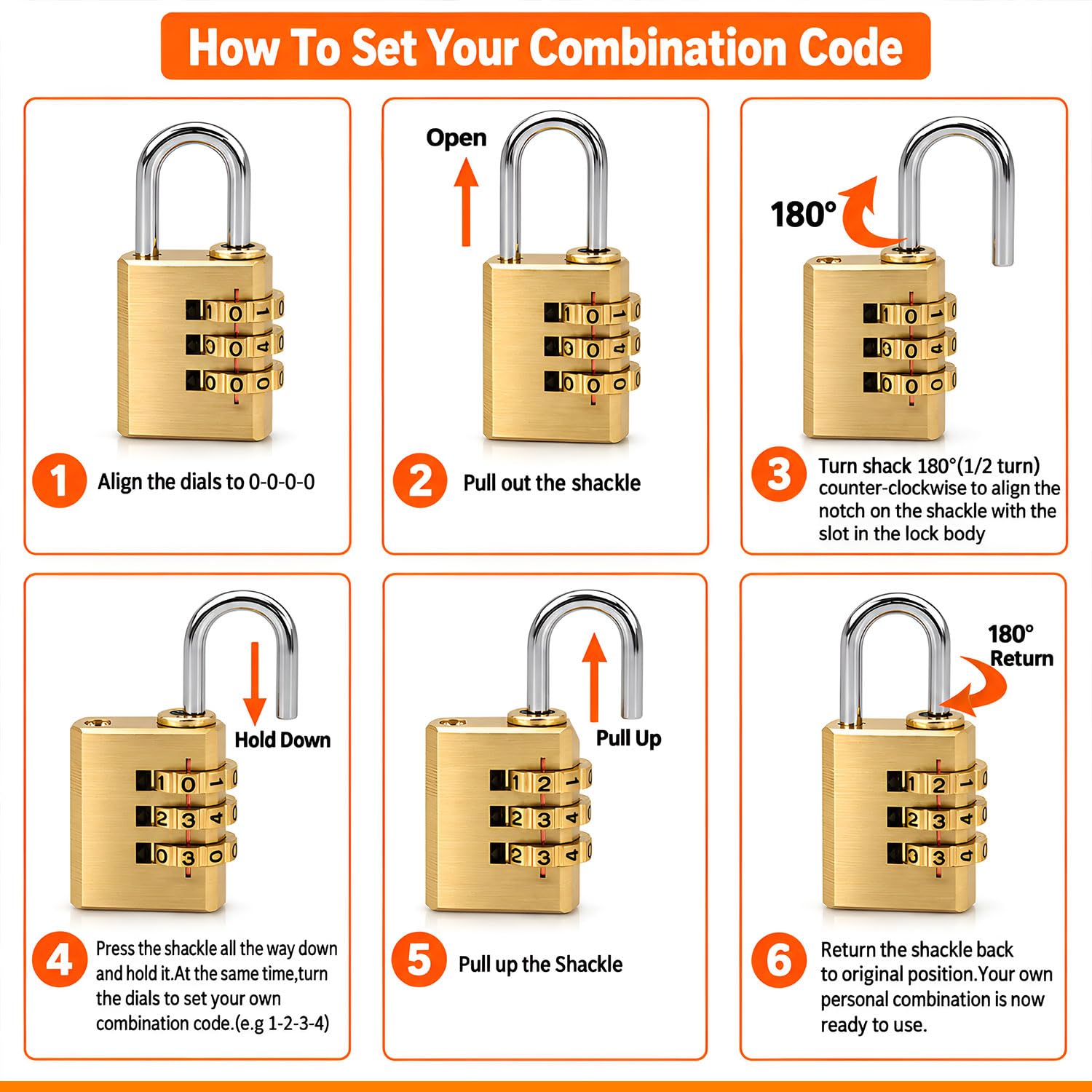 Volo 4 Digit Brass Re-Settable Combination Padlock/Password Lock/resettable Combination Lock for Travel Bags, Travel Lock, Luggage Lock (Pack of 4) — Amazon image 9